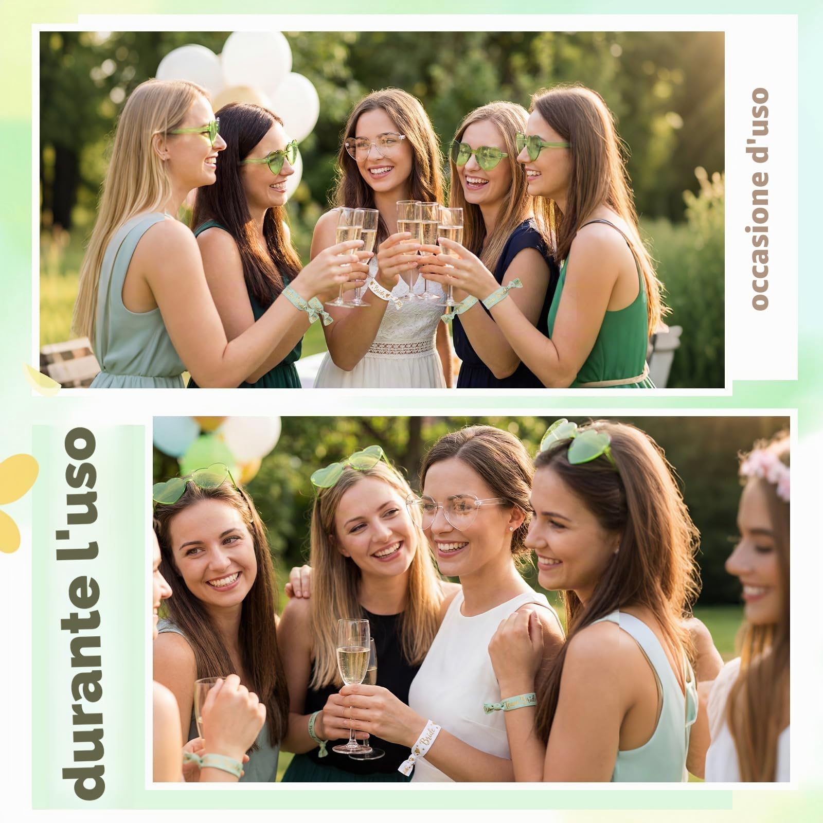 BBTO 57 Pezzi Accessori Addio al Nubilato Donna Bride To Be & Team Bride Kit con 14 Sacche Zaino, 14 Occhiali a Cuore, 14 Bracciali, 14 Scrunchie e 1 Fascia Sposa