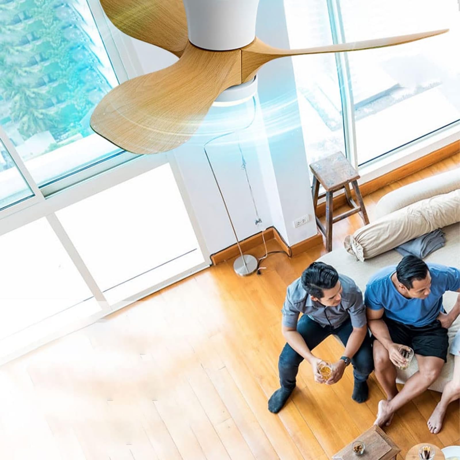 CUNTO Ventilatore da soffitto con telecomando, moderno ventilatore da incasso a 3 pale da 36 pollici per soggiorno camera da letto - Funzionamento silenzioso, design in finto legno