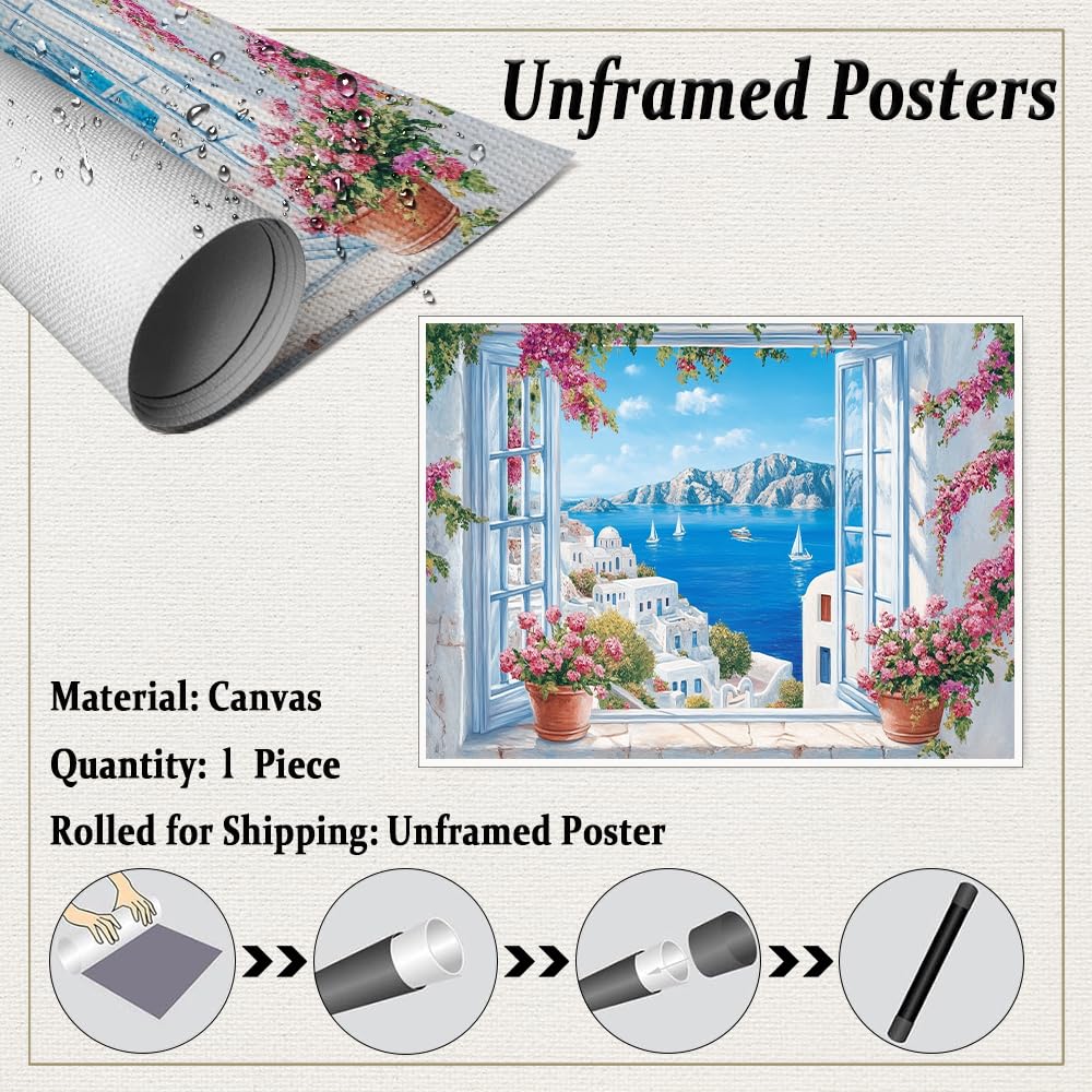 Amazon.com: Mediterranean Window Art – Flowers Painting, Coastal