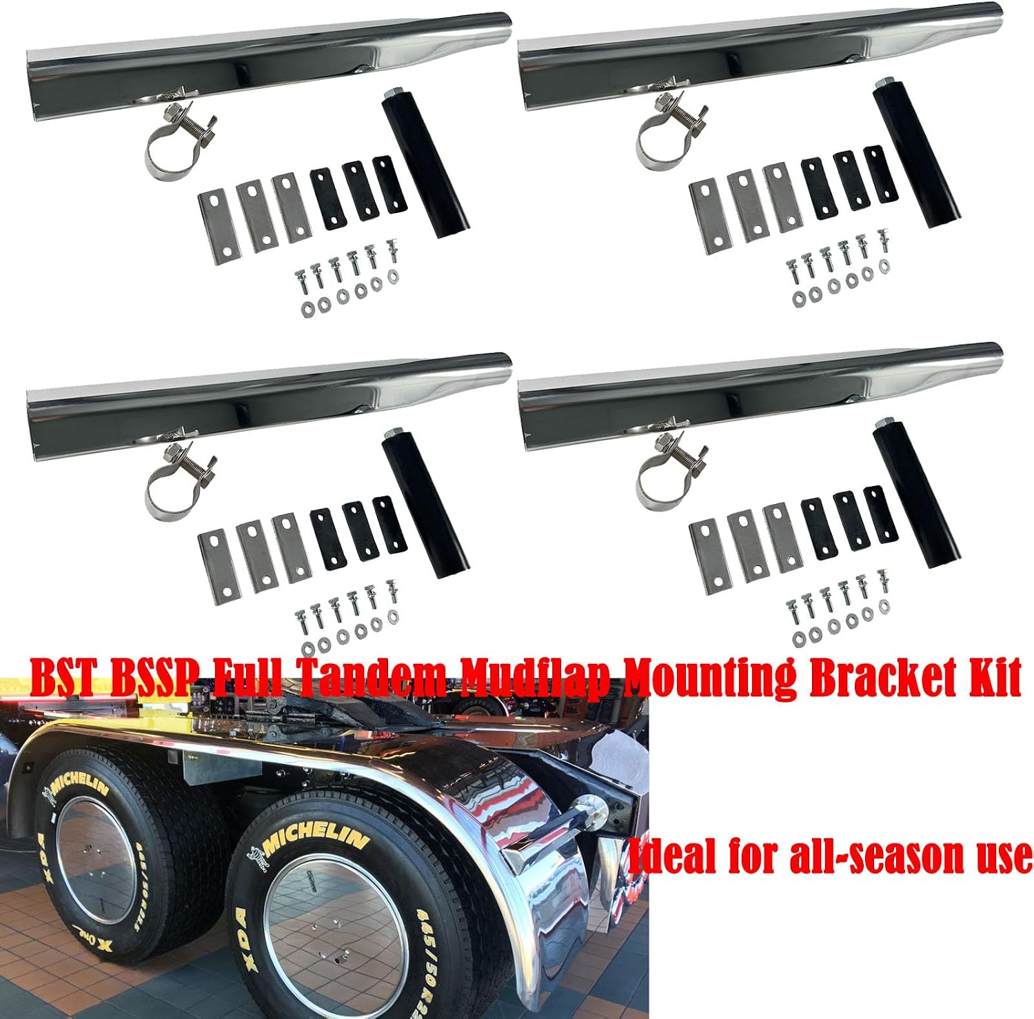 BST BSSP Triangle 304 Stainless Steel Quarter Fender Bracket W/Mounting Kit for Peterbilt Kenworth Freightliner,For Quarter, Single Axle, Half Tandem, And Full Tandem Fenders