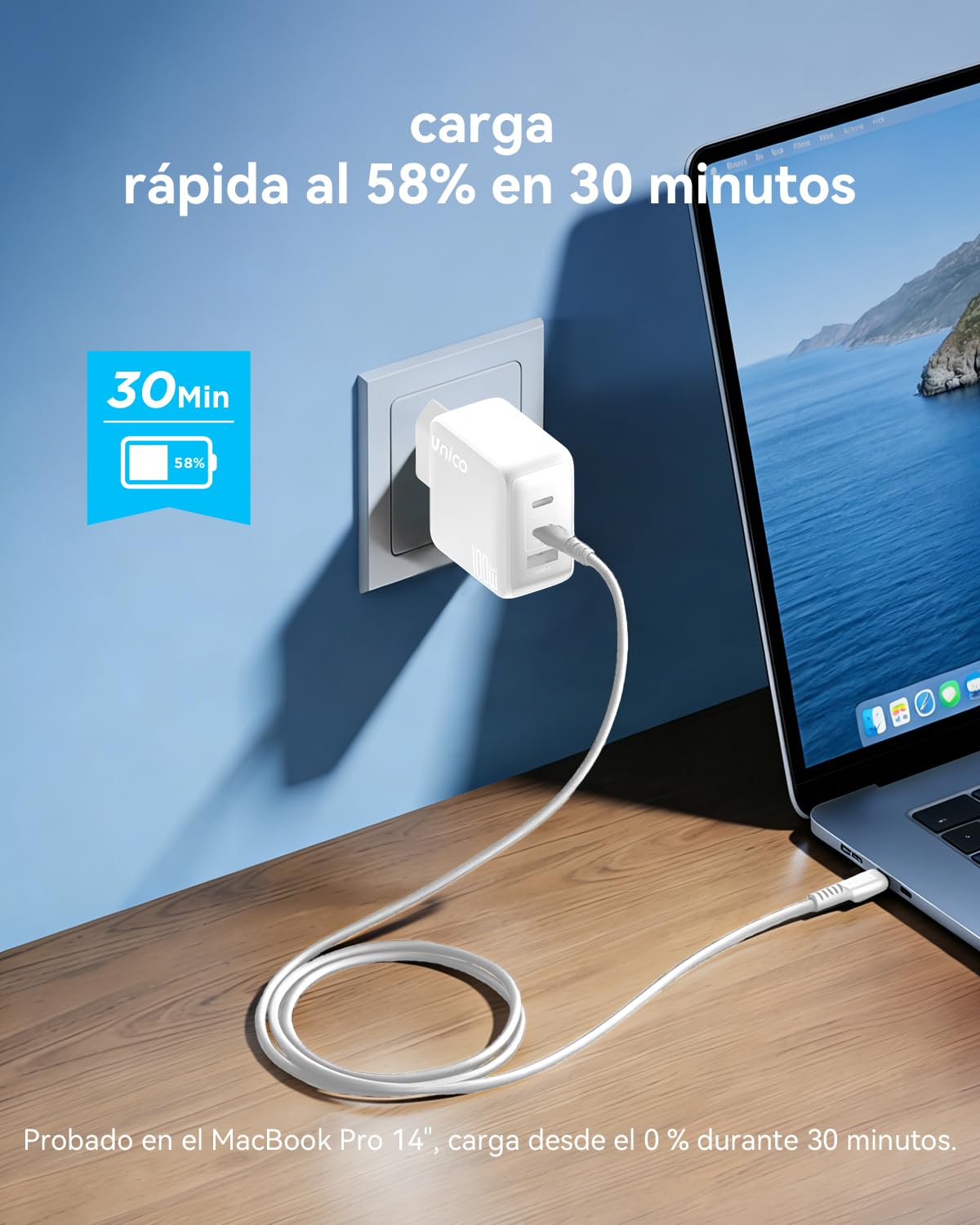 UNICO Cargador USB C 100 W, Carga Rápida Multidispositivo con 3 Puertos, Compatible con Samsung Galaxy S25/S24/S23,iPhone 17 Pro MAX Air/16/15/14/13, MacBook Pro/Air, iPad y Steam Deck