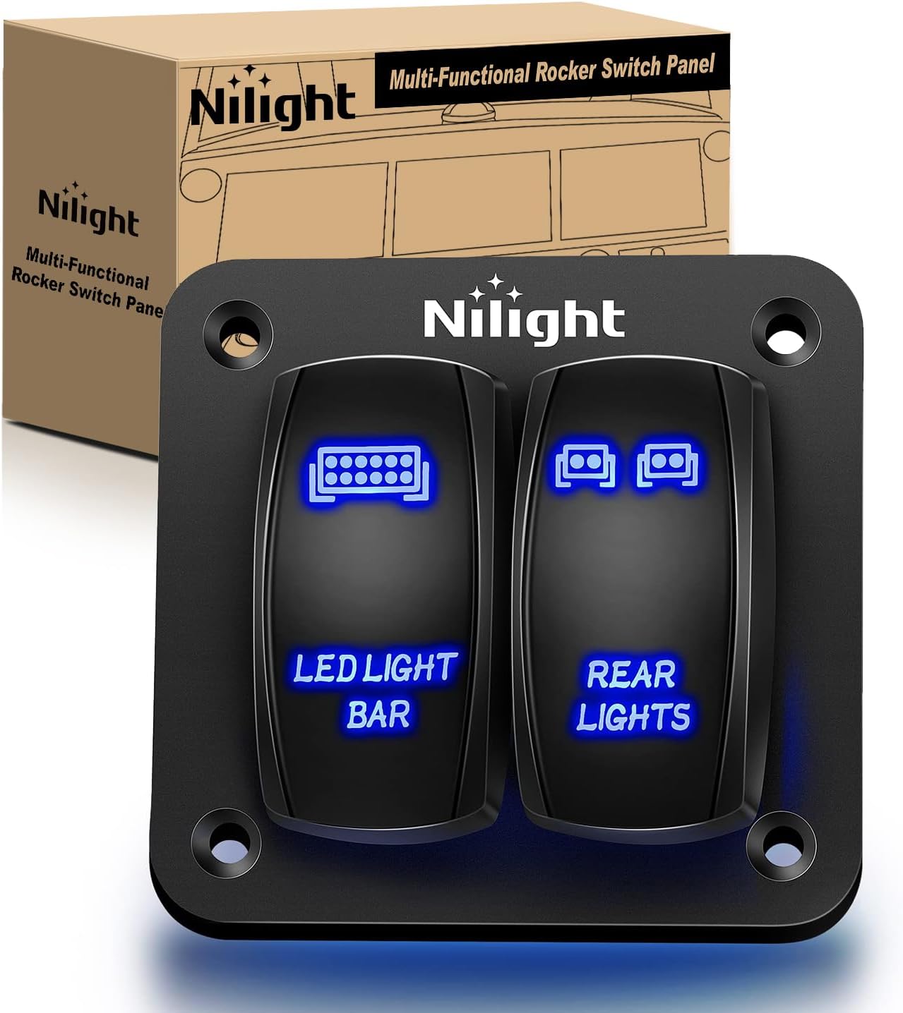 90104B 2Gang Aluminum Laser Rear LED Light Bar Rocker 12/24V 5Pin ON/Off Pre-Wired Toggle Switch Panel for Marine Boat Car ATV UTV,2 Years Warranty Blue