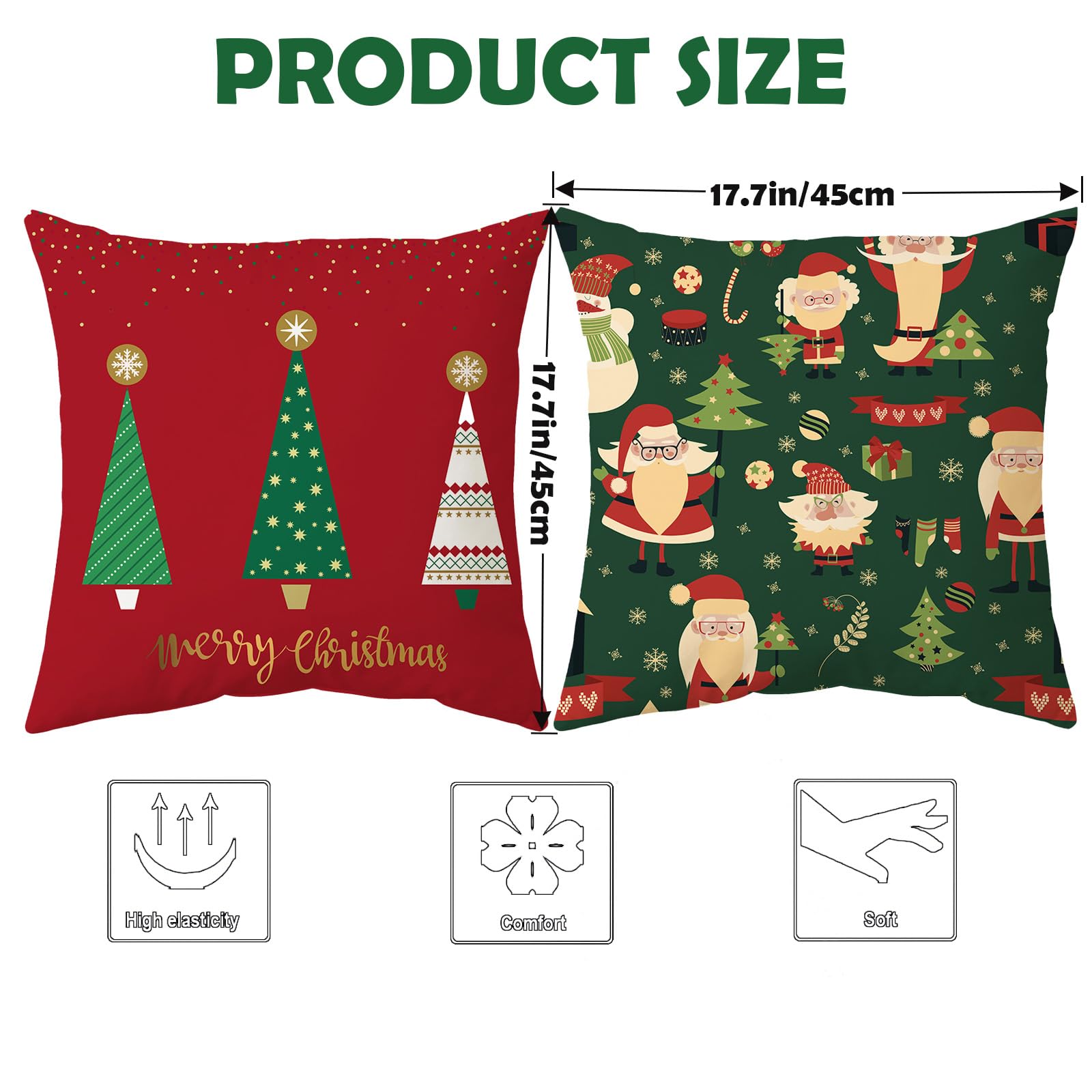 2 Federe Cuscini Natalizi 45x45 Cm - Copricuscini Divano Invernali In Lino - Regalo Natale