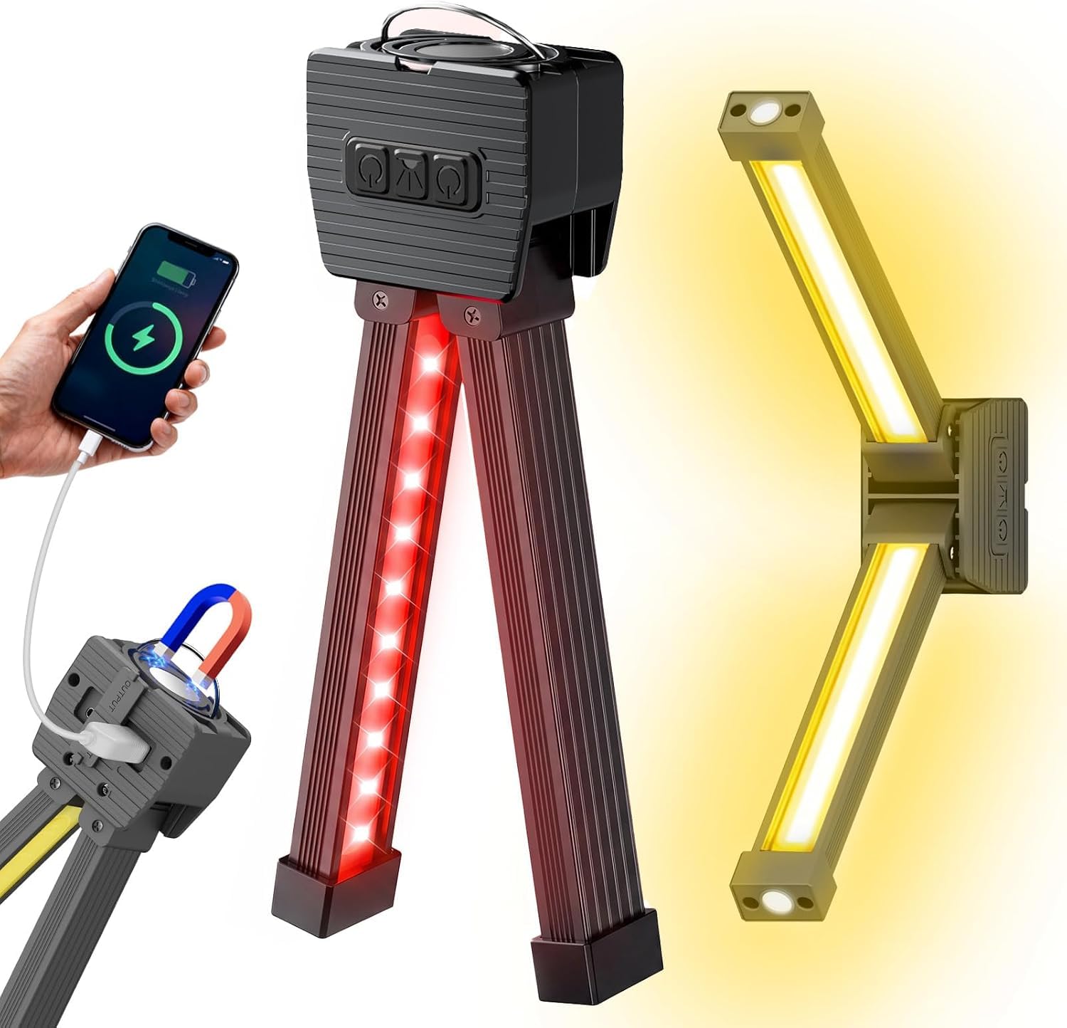Gym Lamp for Posing, 180 Degree Folding Magnetic Work Light, 7th Gear Dimming, Portable Magnetic LED Flashlight with Hanging Hook, Handheld USB Rechargeable Power Bank Camping Light-image-38