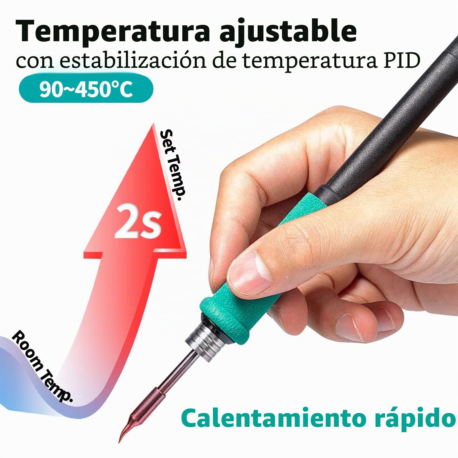 YIHUA 982D Estacion de Soldadura de Precisión con 3 Puntas de Soldador C210 y 3 C245, Alambre de Soldar sin Plomo, Empuñadura Compatible con C210 y C245, Calibración Automática de Temperatura