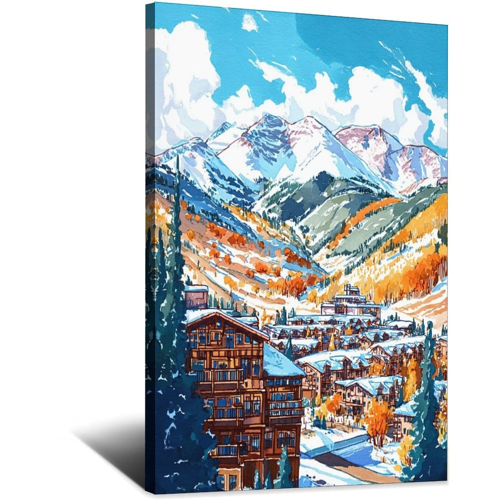 Telluride Ski Poster 20x30inch(50x75cm) Vintage Watercolor Canvas Art