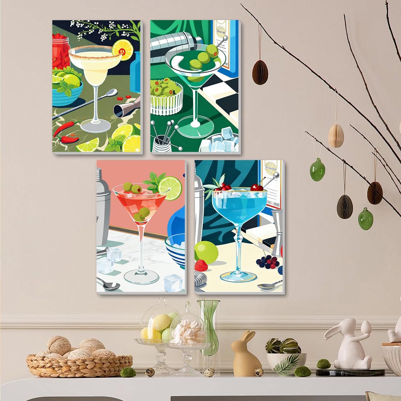 4 Pack Cocktail Paint by Numbers Kit for Adults with Frame, Easy Paint by Number for Adults Cocktail, DIY Acrylic Oil Painting by Number for Beginners, for Gift Home Wall Decor 8x12 in/ 20x30 cm