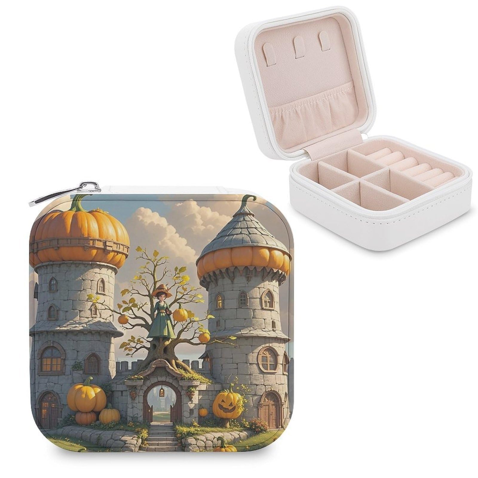 LZQPOEAS Pumpkin Loft Jewelry Box Mini Jewelry Travel Case Trendy Stuff Ring Box Custom PU Leather Jewelry Boxes Portable Jewelry Case Earring Storage Organizer for Girls Women