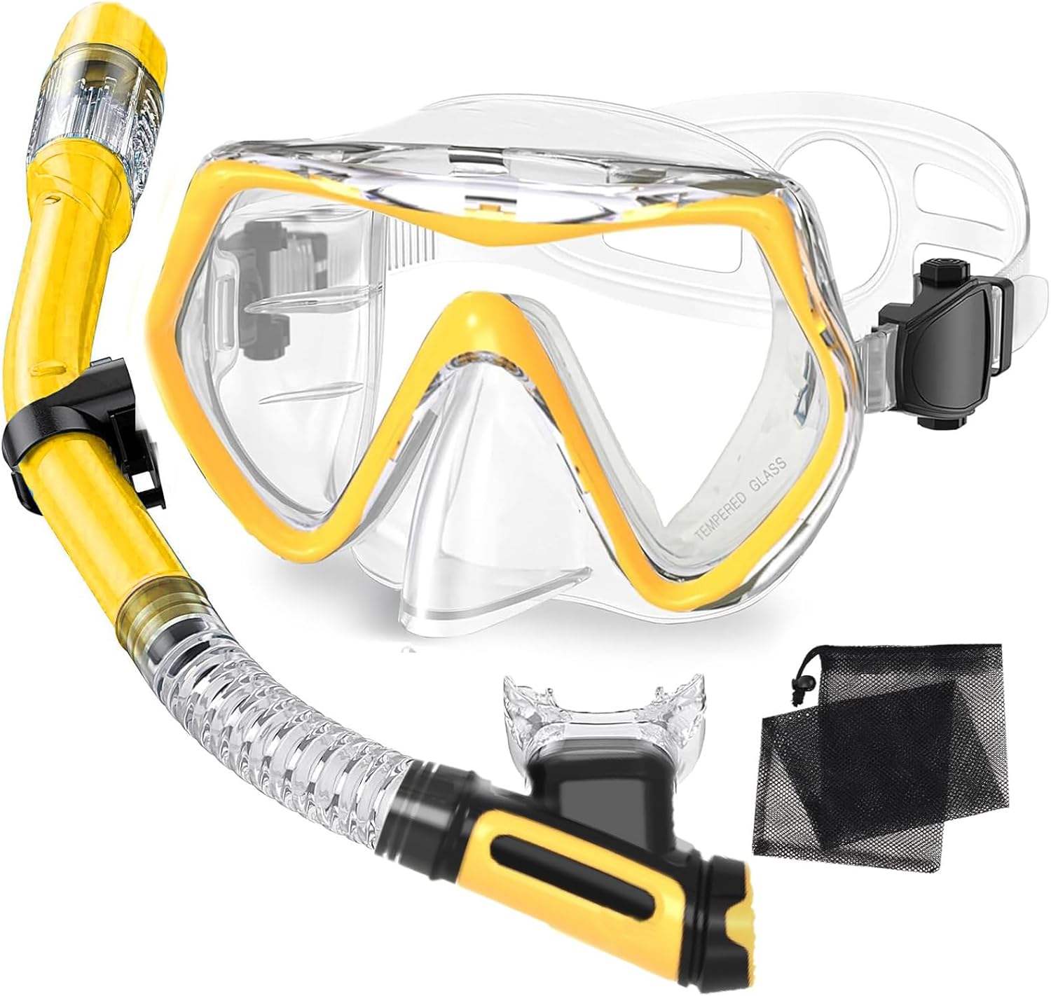 Snorkeling Gear for Adults,Dry-Top Snorkel Mask Set with Carry Bag,180° Panoramic View, Anti-Fog Anti-Leak Tempered Glass Diving Mask,Adjustable Snorkel Kit for Scuba Diving,Swimming,Snorkeling Travel