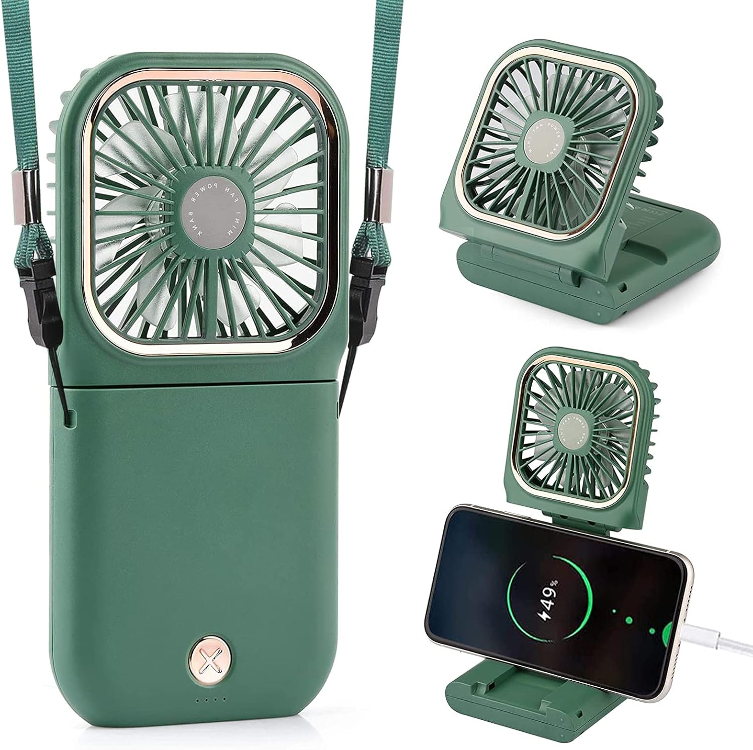 Image showing the AMENKER mini fan in handheld, neck, and desktop modes, highlighting its versatility.