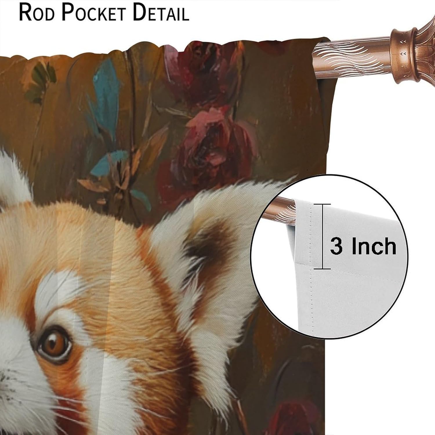 Cute Red Panda Blackout Curtains for Bedroom/Living Room, Colorful Plant Floral Curtains Rod Pocket Thermal Insulated Window Drapes, 21W x 45L, 2 Panels
