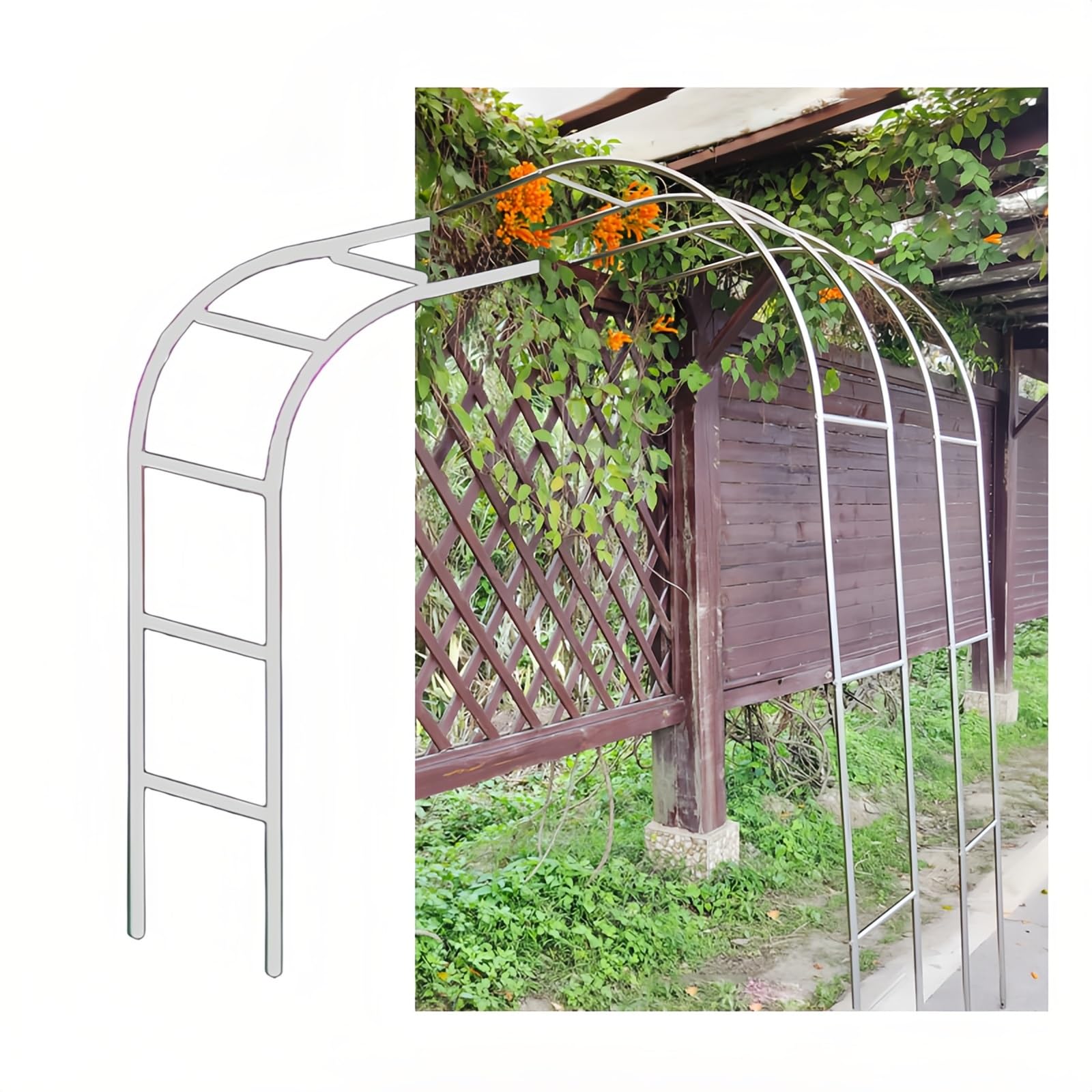 Enrejado de jardín de acero inoxidable de 240 cm para plantas trepadoras, arco de rosas de media altura, resistente a la intemperie, decoración al aire libre, 250 x 240 cm, accesorio de jardín