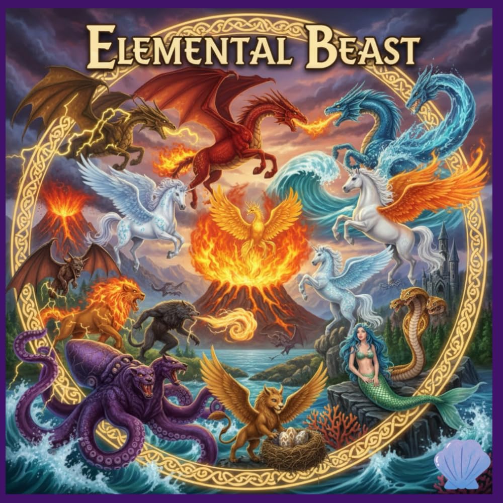 Elemental Beast: Elemental Beast coloring book for pre-teens and adults with mystical creatures with elements