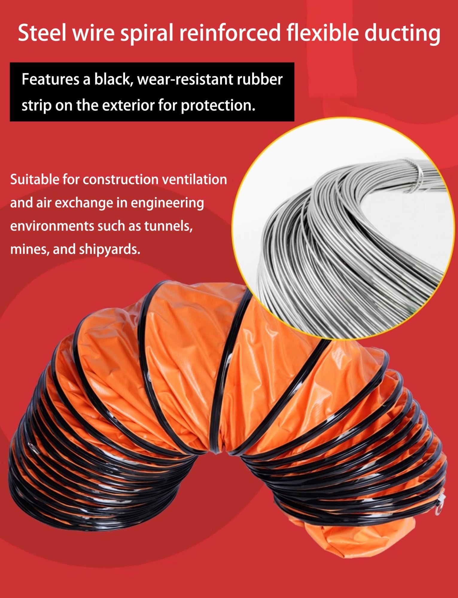 Manguera de conducto flexible, PVC ignífugo ajustable para altas temperaturas, ventilador de escape y uso HVAC (250 mm x 10 m) – ideal para aplicaciones portátiles de conductos de aire