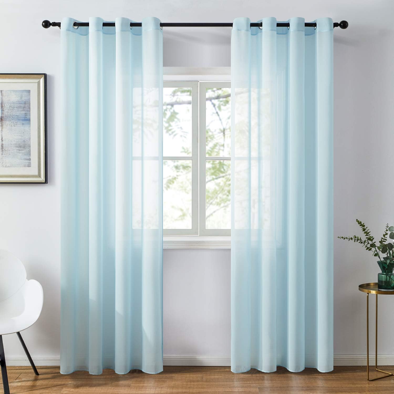Topfinel Chiffon Light Blue Sheer Curtains 84 Inch Length 2 Panels Set for Bedroom Living Room Soft Solid Grommet Window Curtains