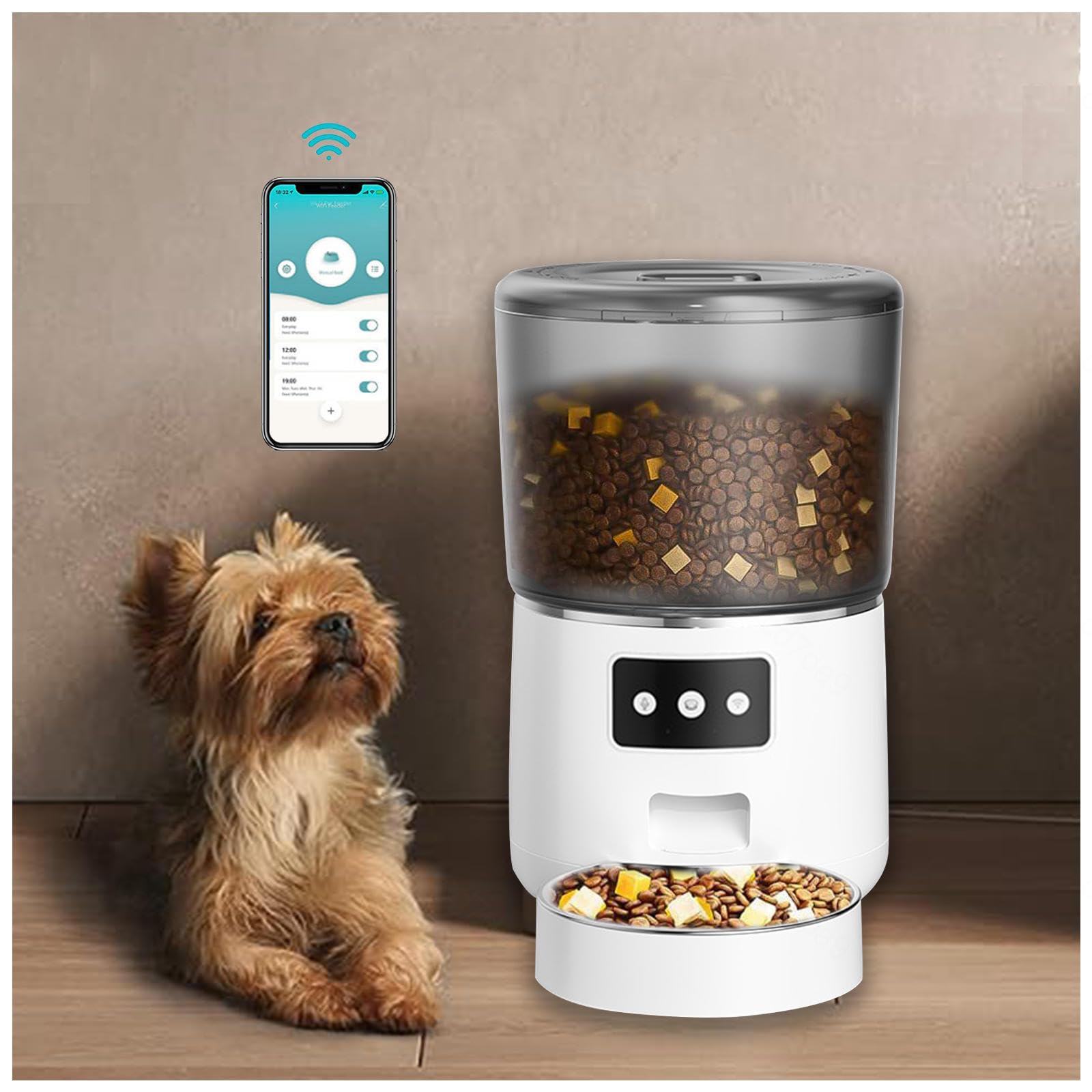 Distributore Automatico Cibo Gatti WiFi, con 2.4G WiFi, 4L Dispenser Cibo Gatti, Controllo App, Registrazione 10S Dosatore Crocchette per Gatti, Dispenser Crocchette Cani