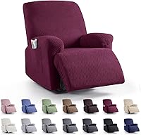 Vista 17 de KinCam Fundas para Reclinables, Fundas Elásticas para Sillas Reclinables, Fundas para Sofá Reclinable con Diseño de Rayas Jacquard, Fundas