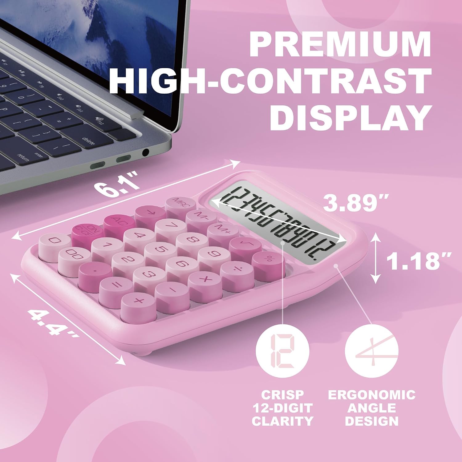  Mechanical Switch Calculator, Pink Calculator with 12 Digit Large LCD Display & Big Buttons for Office Desk, Classroom Math, Back to School Supplies, Cute Aesthetic Desk Accessories thumbnail