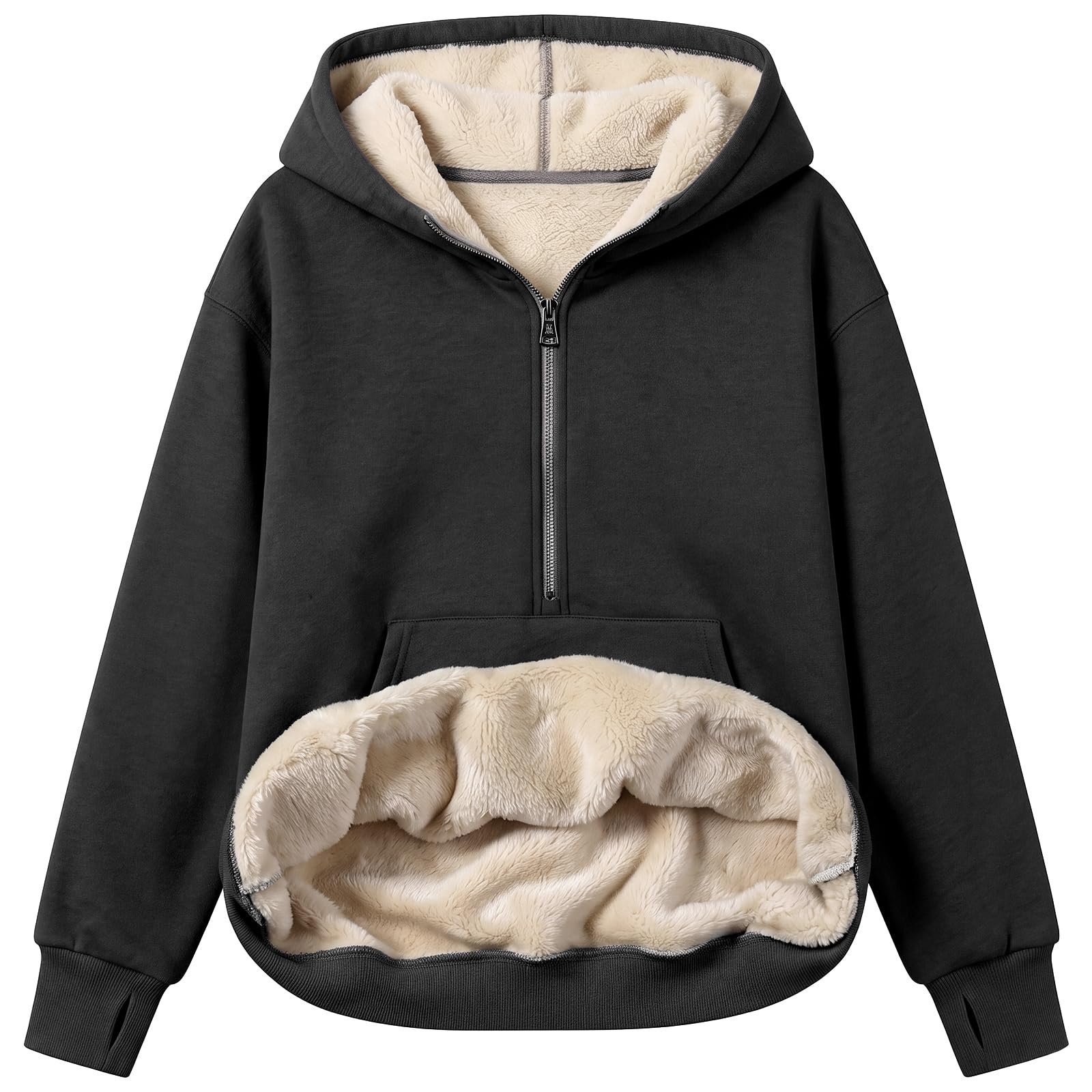Womens Casual Hoodies Half Zip Fuzzy Fleece Pullover Sweatshirts