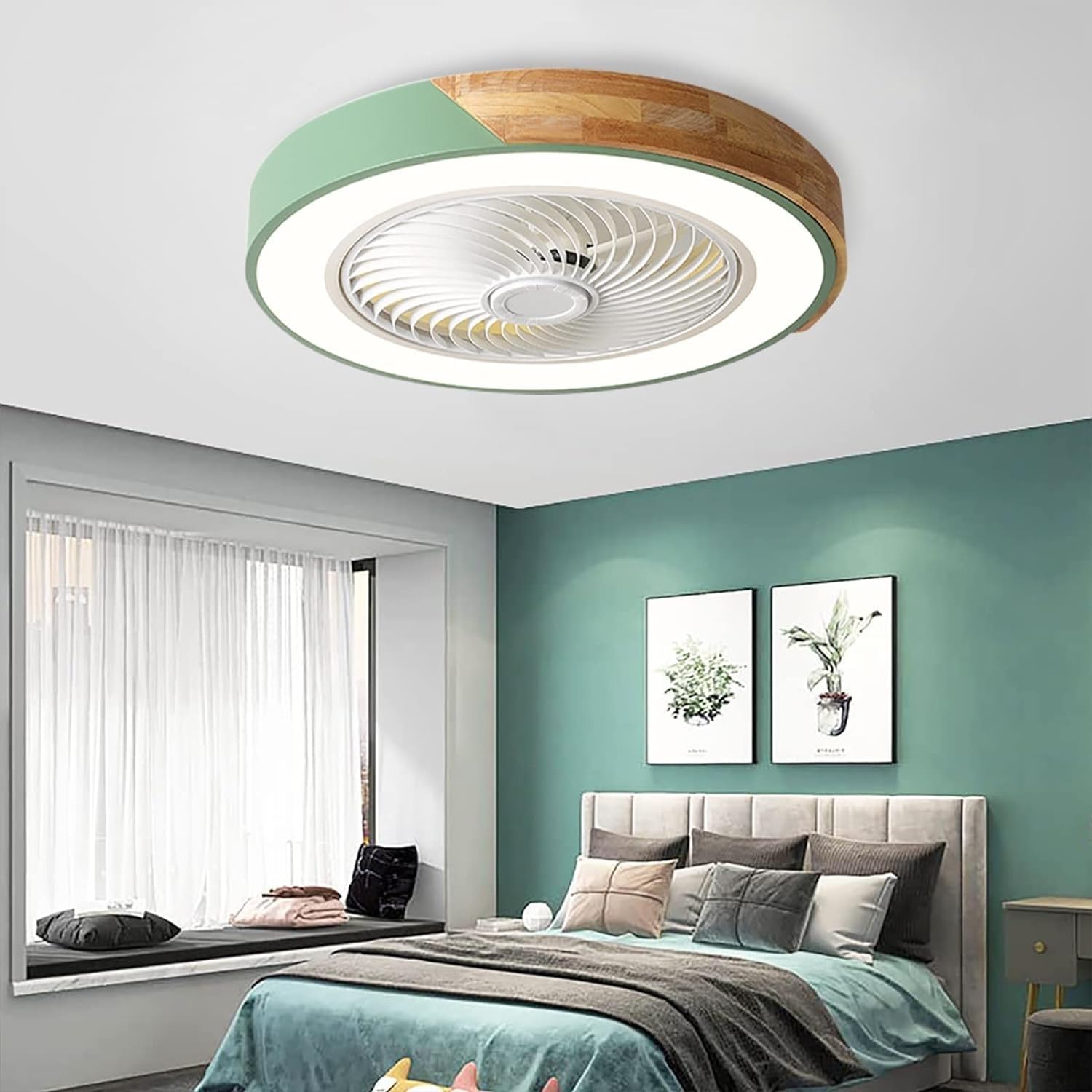 HXYSXHJUO Ceiling Fan Light with Remote Control, Dimmable and Mute Operation, 6-Speed Recessed Design for Bedroom Restaurant Use
