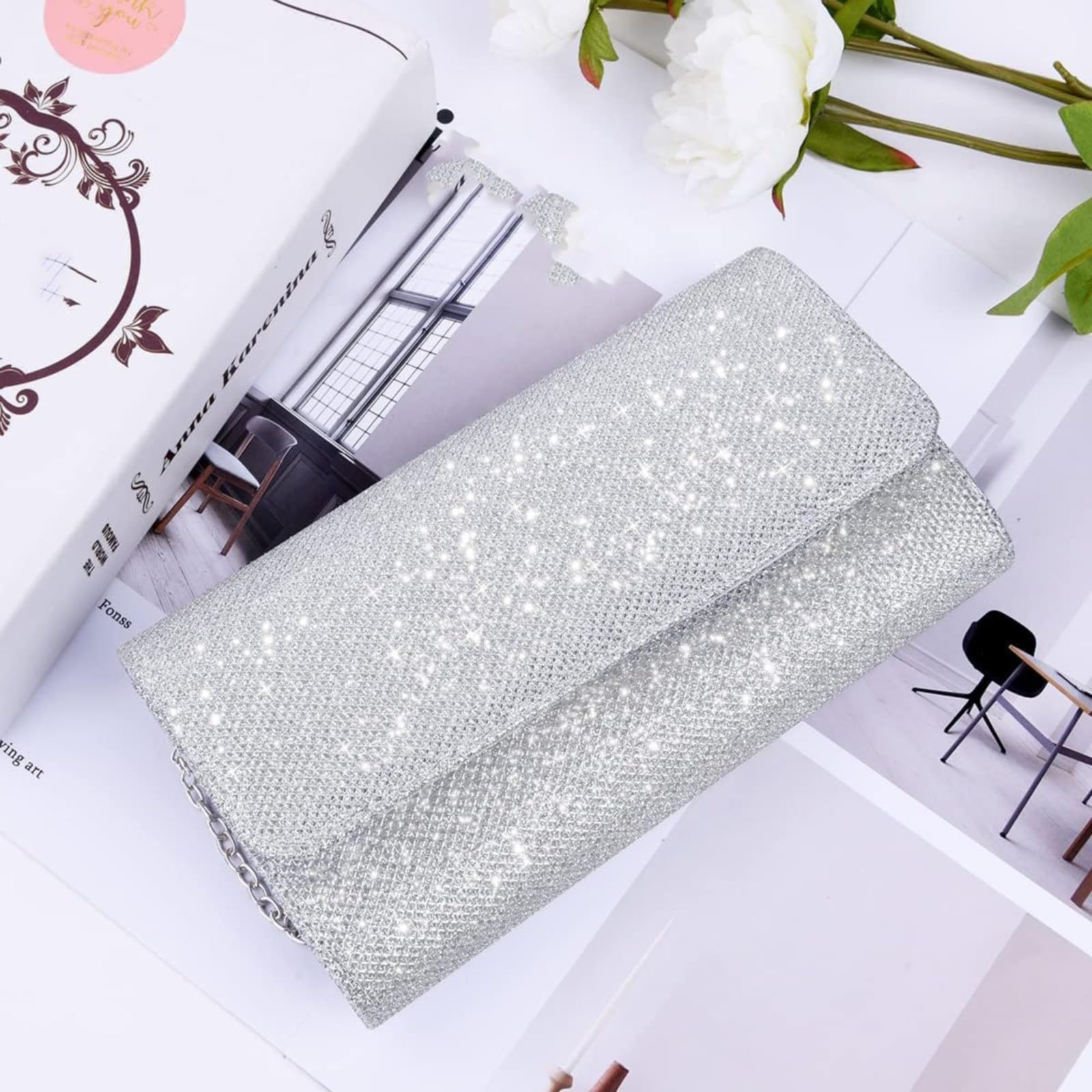 Elegante Pochette da Sera da Donna con Tracolla a Catena, Borsa a Mano per Eventi Formali e Vassoio Organizer, Portachiavi da Uomo