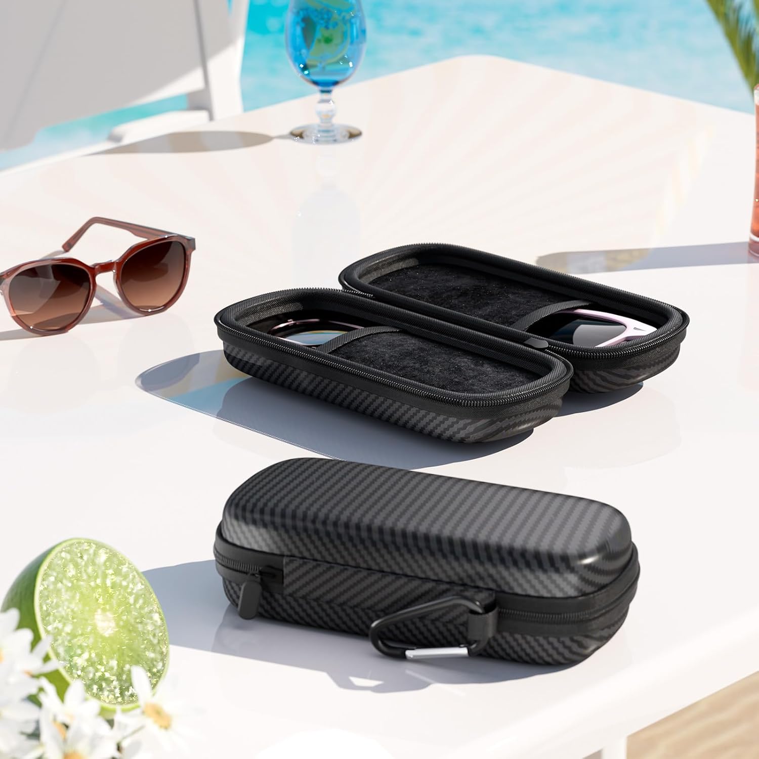 Travel Sunglasses Organizer, Hard Shell Sunglass Case Adjustable Slots for Multiple Sunglass Eyeglass Case - Image 2