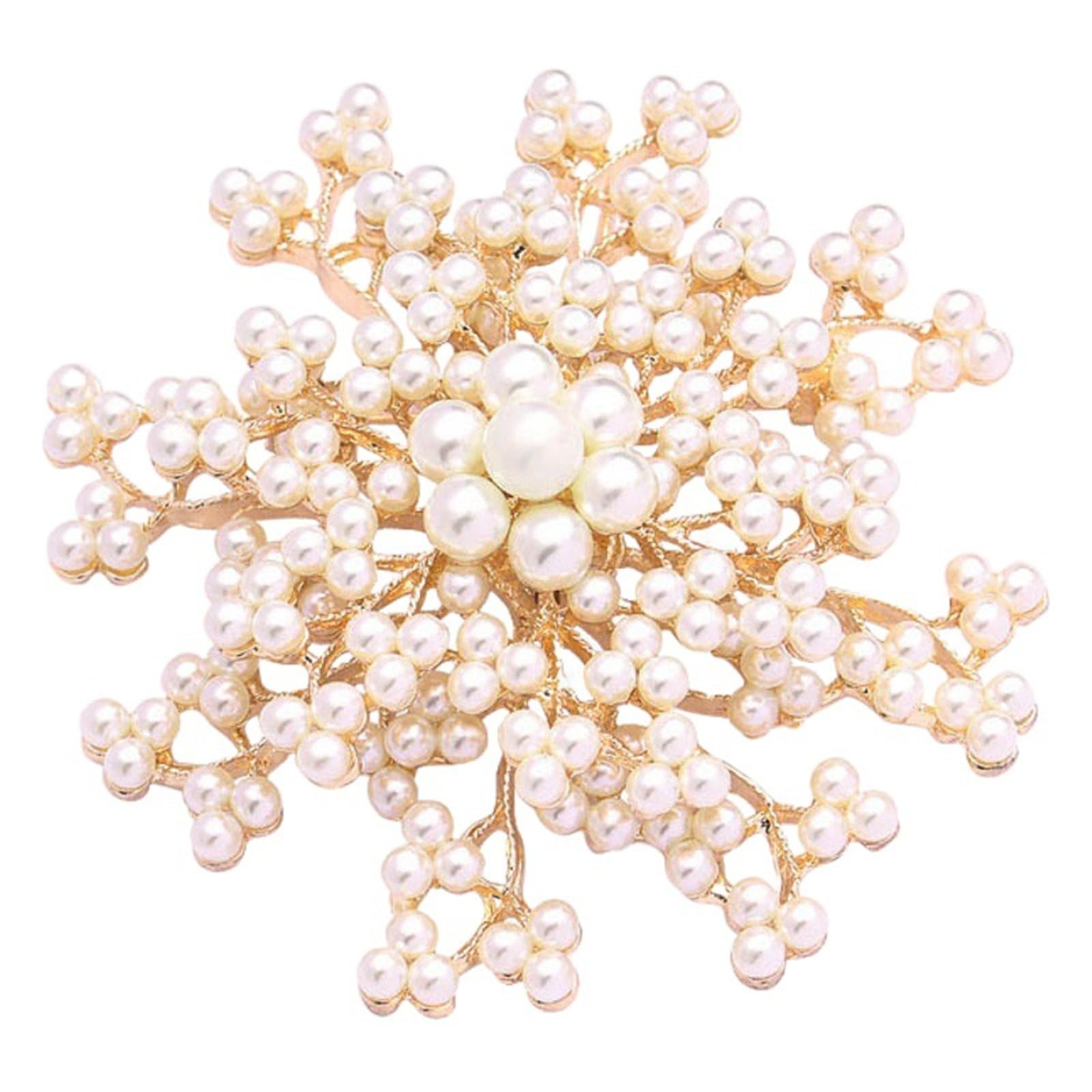 Broche refinado de perlas de copo de nieve, pin de perlas de imitación de moda para ropa de invierno y accesorios florales