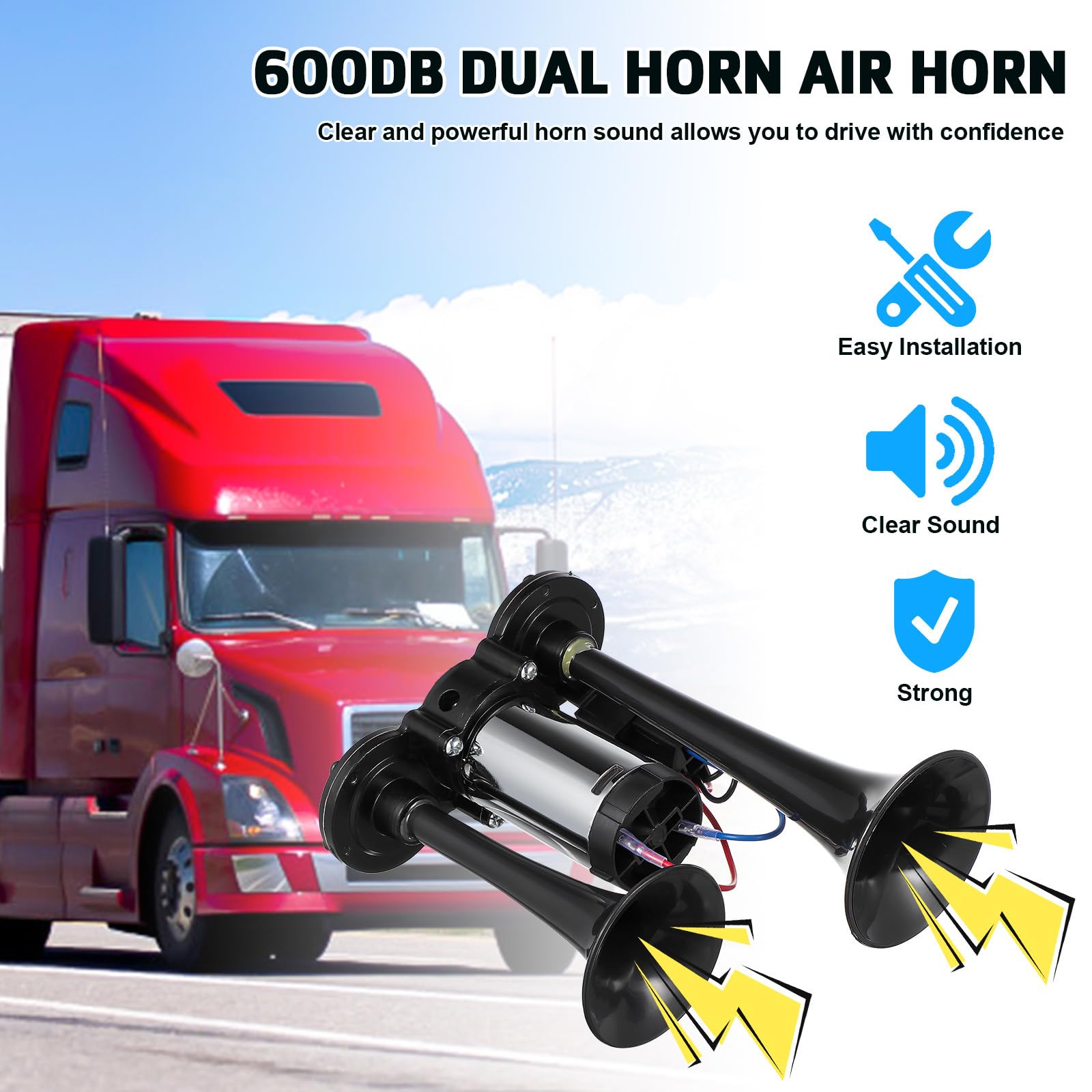 Bocina Aire Eléctrica Doble Kit Integrado Metal Resistente Compatible Coches Camiones Fácil Instalación