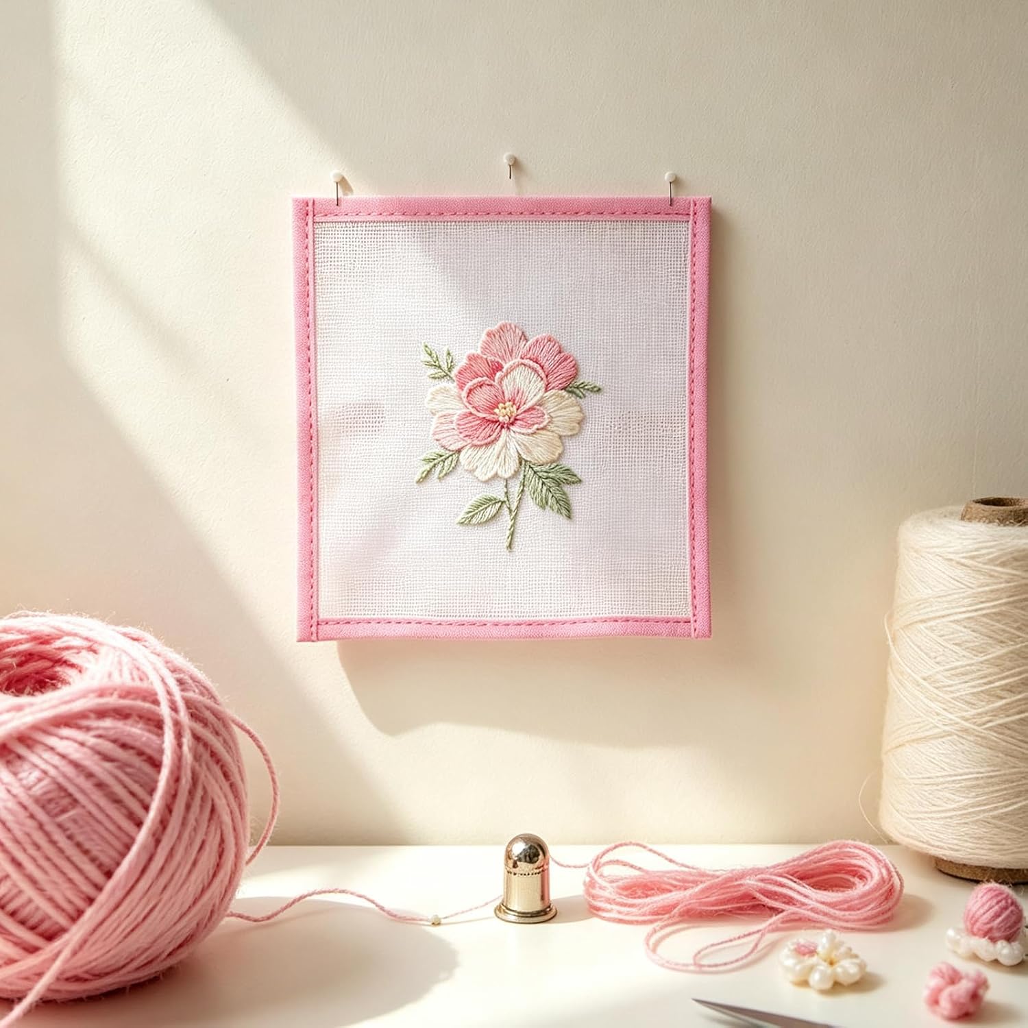 3PCS 18 Mesh Bound Needlepoint Canvas Pink Cotton Blank Canvas, 3 Size