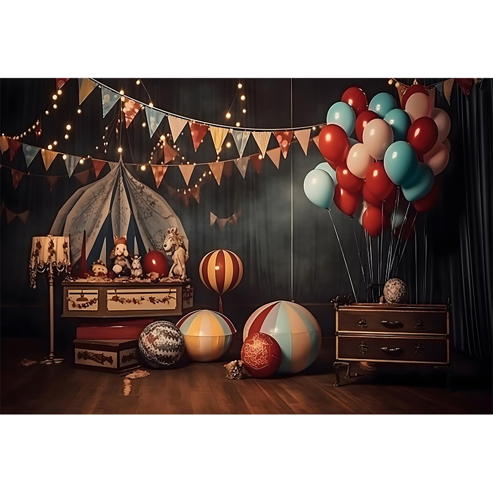 Circo Sfondo per la Fotografia 3.5x2.5m Carnevale a Tema Festa di Compleanno Foto Sfondo Palla di Gomma Palloncini Halloween Festival Celebrazione Banner Ritratto Foto Oggetti di Scena