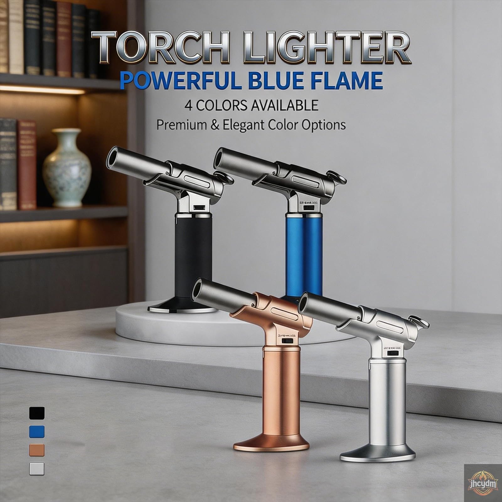 Briquet Torche doté d'un verrou de sécurité, d'une Flamme Unique réglable et d'un gaz Rechargeable. Briquet Butane Portable Coupe-Vent, adapté aux Pique-niques, aux Bougies, à l'