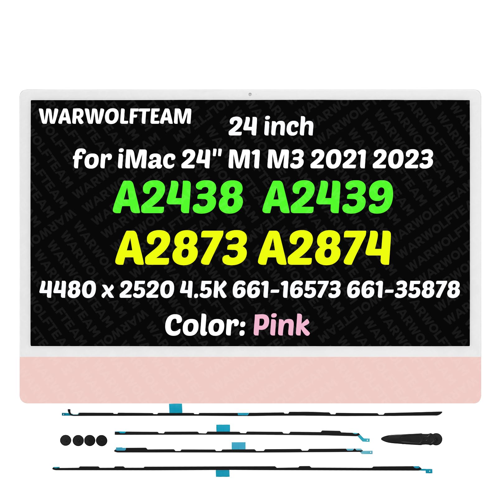 24in LM235UH1(SD)(C2) Compatible with iMac A2438 A2439 A2873 A2874 M1 M3 2021 2023 EMC 3663 EMC 3664 EMC 8206 EMC 8207 4.5K LCD Screen Display Assembly(661-16573 661-35878 Pink)