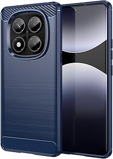 جراب موبايل من السيليكون والكربون مرن ورفيع ومتين ومضاد للصدمات متوافق مع موبايل ريدمي نوت 14 برو شبكة الجيل الرابع 4G من فاسينيشن (أزرق)