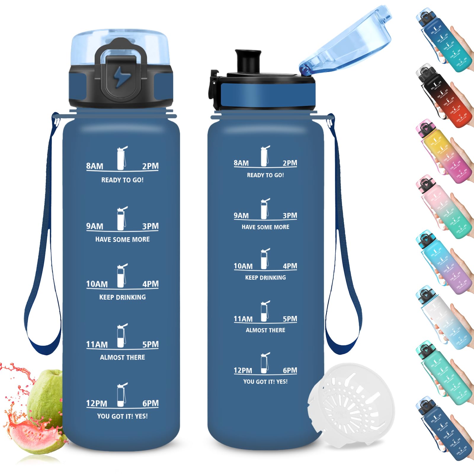 Mujigaga 500ml Water Bottle, Girls Water Bottle with Indicator, Easy Cleaning, Easy to Carry, Motivational Water Bottles, Leak Proof, Water Bottle for Yoga, Office, Running