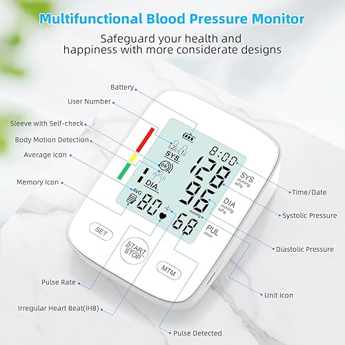 Miniatura 2 de Monitor de presión arterial superior del brazo máquina automática de presión arterial para uso doméstico, monitores BP con puño grande de 8.7 a 16.5