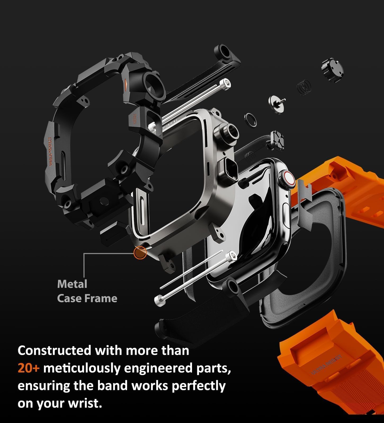 ULTIMAL Custodia robusta con cinturino per Apple Watch da 46 mm, compatibile con Apple Watch Serie 10, di grado militare, antiurto, per cinturino tattico da uomo (46 mm, arancione)