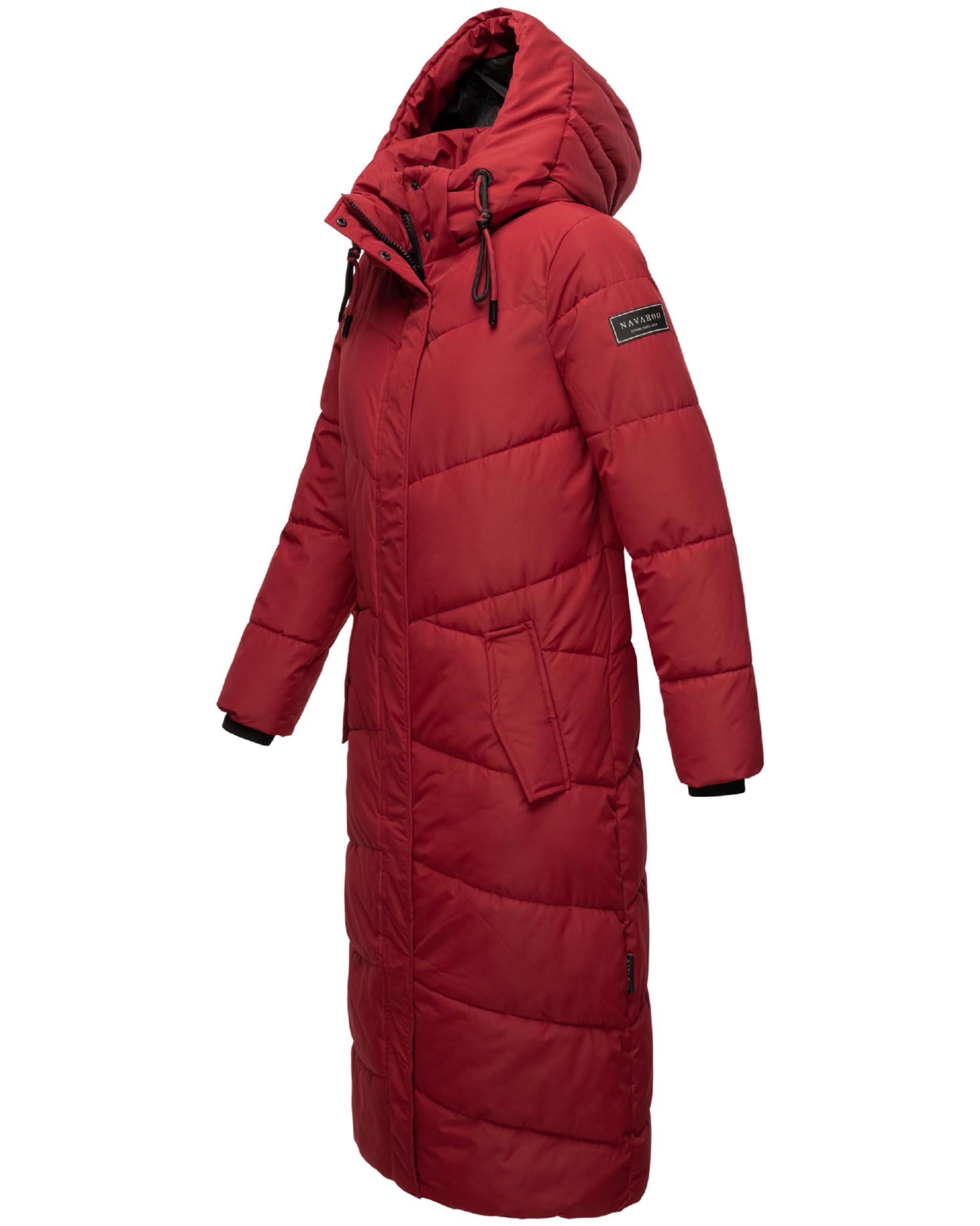 Navahoo Damski płaszcz zimowy, pikowany, bardzo długi, ze zdejmowanym kapturem, przyciąga wzrok XIV XS-XXL