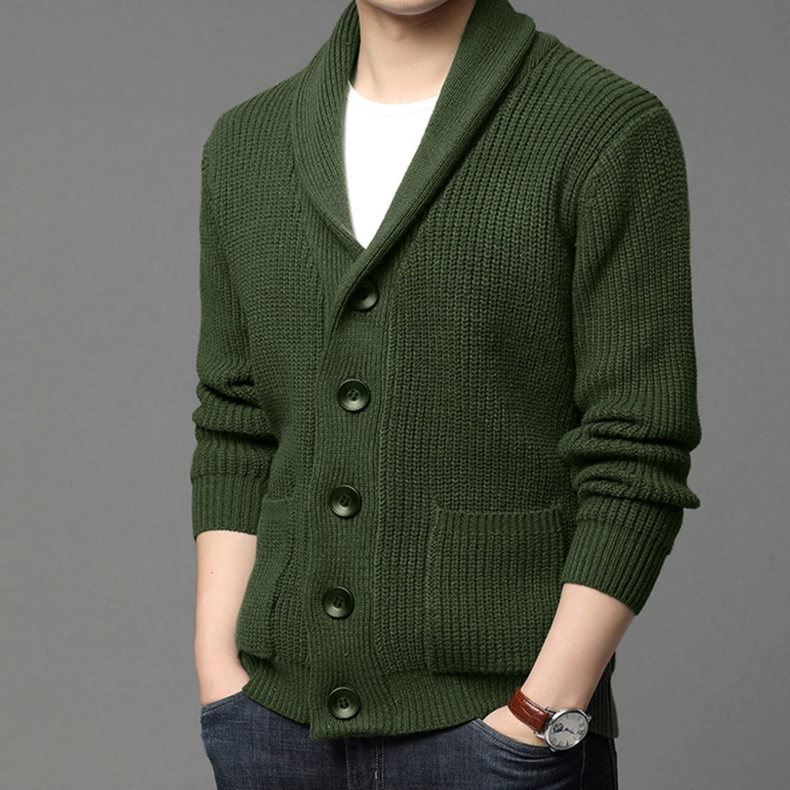 Cardigan Punto Hombre, Botones para Chaqueta Hombre Cuello con Solapa Manga Larga Cárdigan De Punto Cierre De Botones Chaqueta Invierno Holgado Casual para Exterior El Ocio