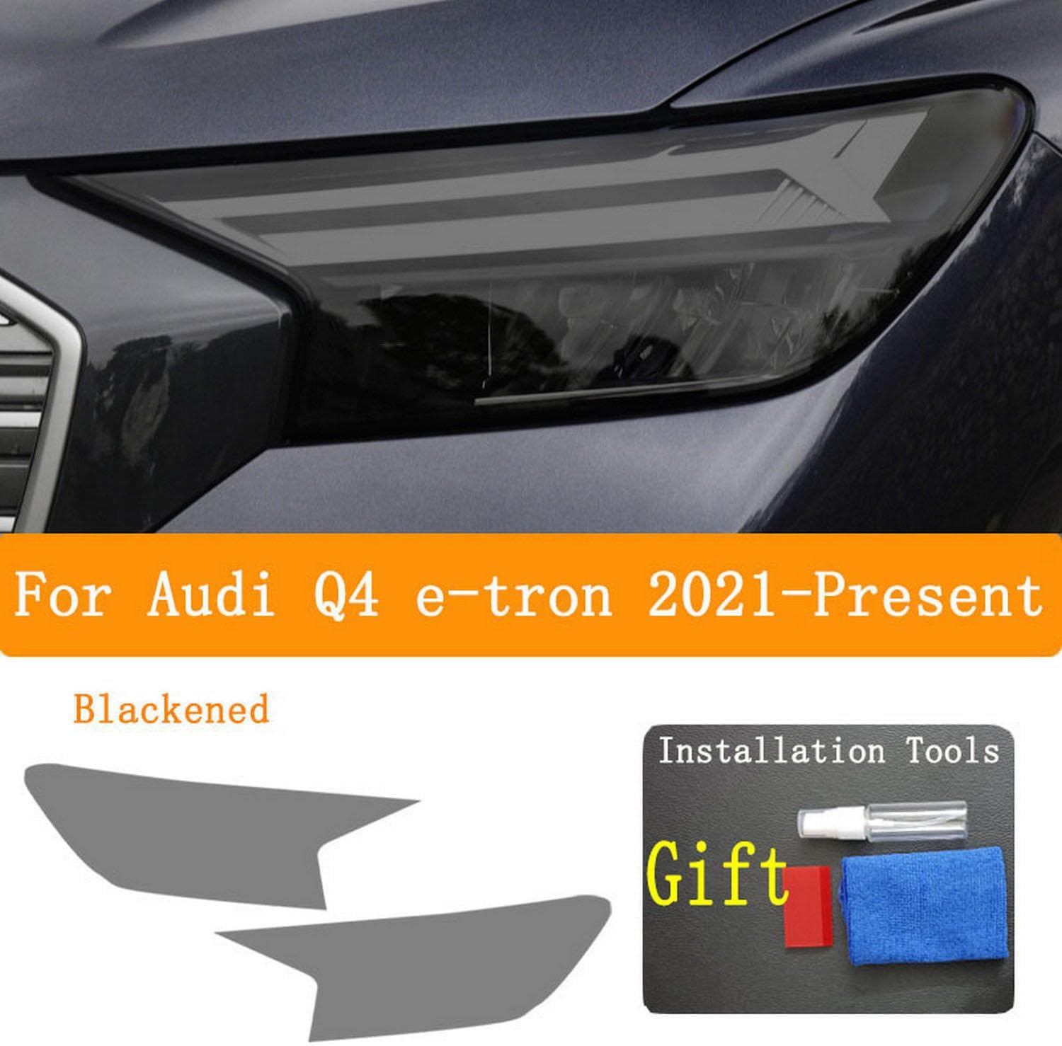JCAKES Car Headlight Protective Film Headlamp Restoration Transparent Black TPU Sticker,for Audi Q4 E-tron 2021-2023 Accessories