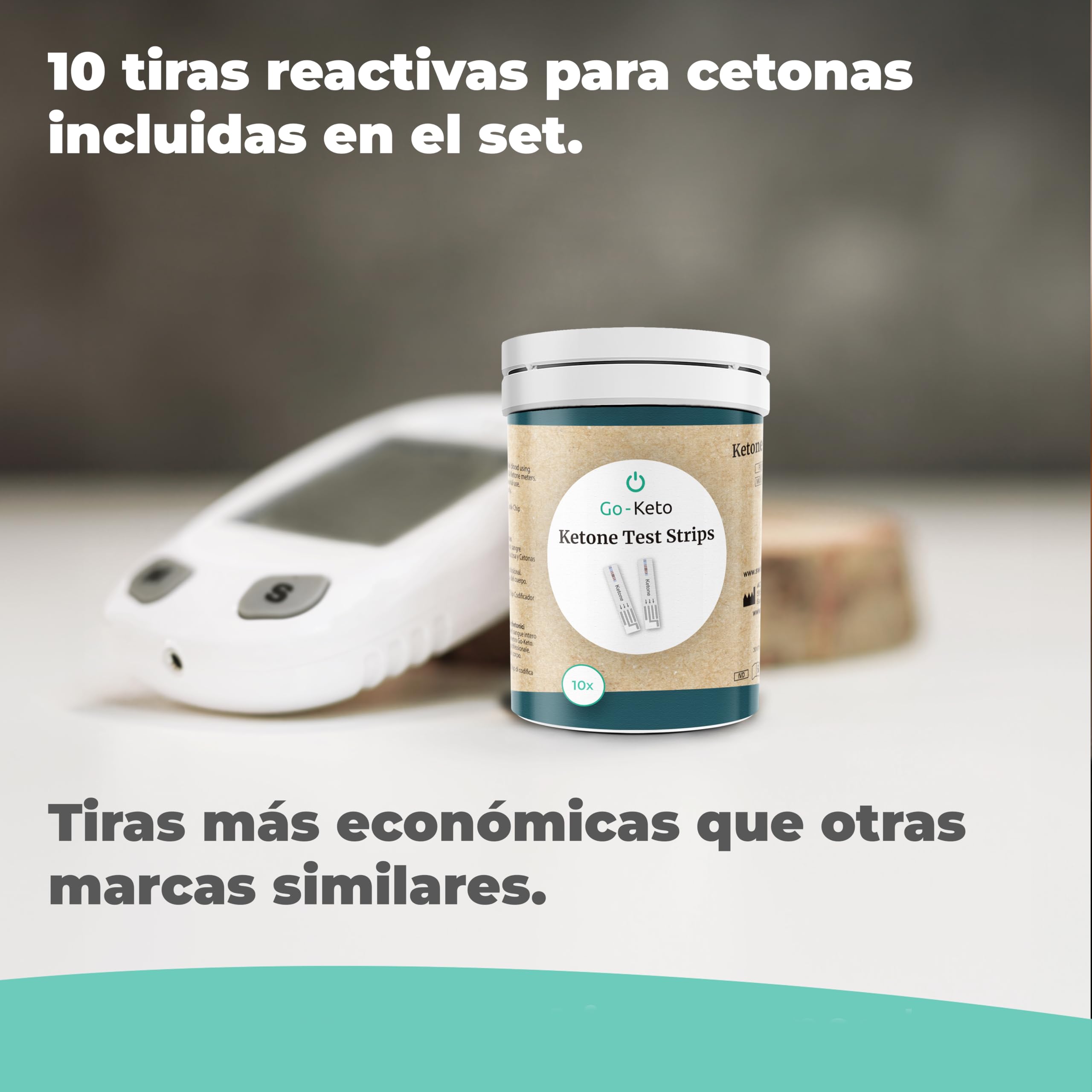 Medidor de cetonas Go-Keto (mg/dl) – Medidor de cetonas con 10 tiras reactivas – Mide fácilmente la cetosis para la dieta cetogénica