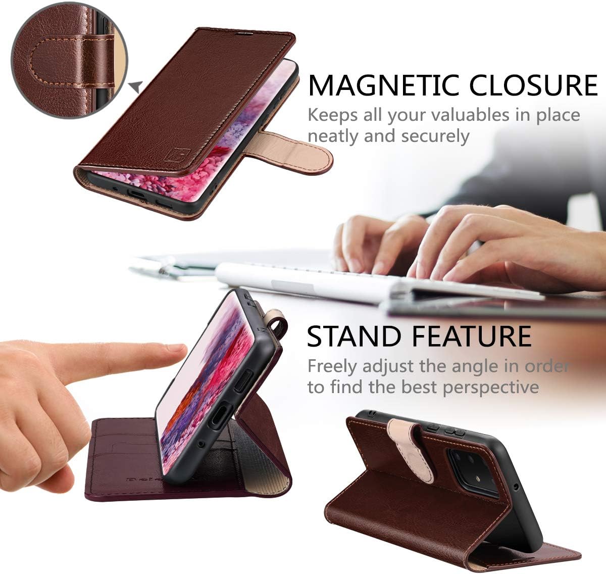 Bеѕt Sеllеr Belemay Galaxy S20 Wallet Case, Cowhide Genuine Leather Folio [RFID Blocking] Card Holder Protective Shockproof Flip Cover, Kickstand Magnetic Closure Fit for Samsung Galaxy S20 5G (6.2 inch), Brown