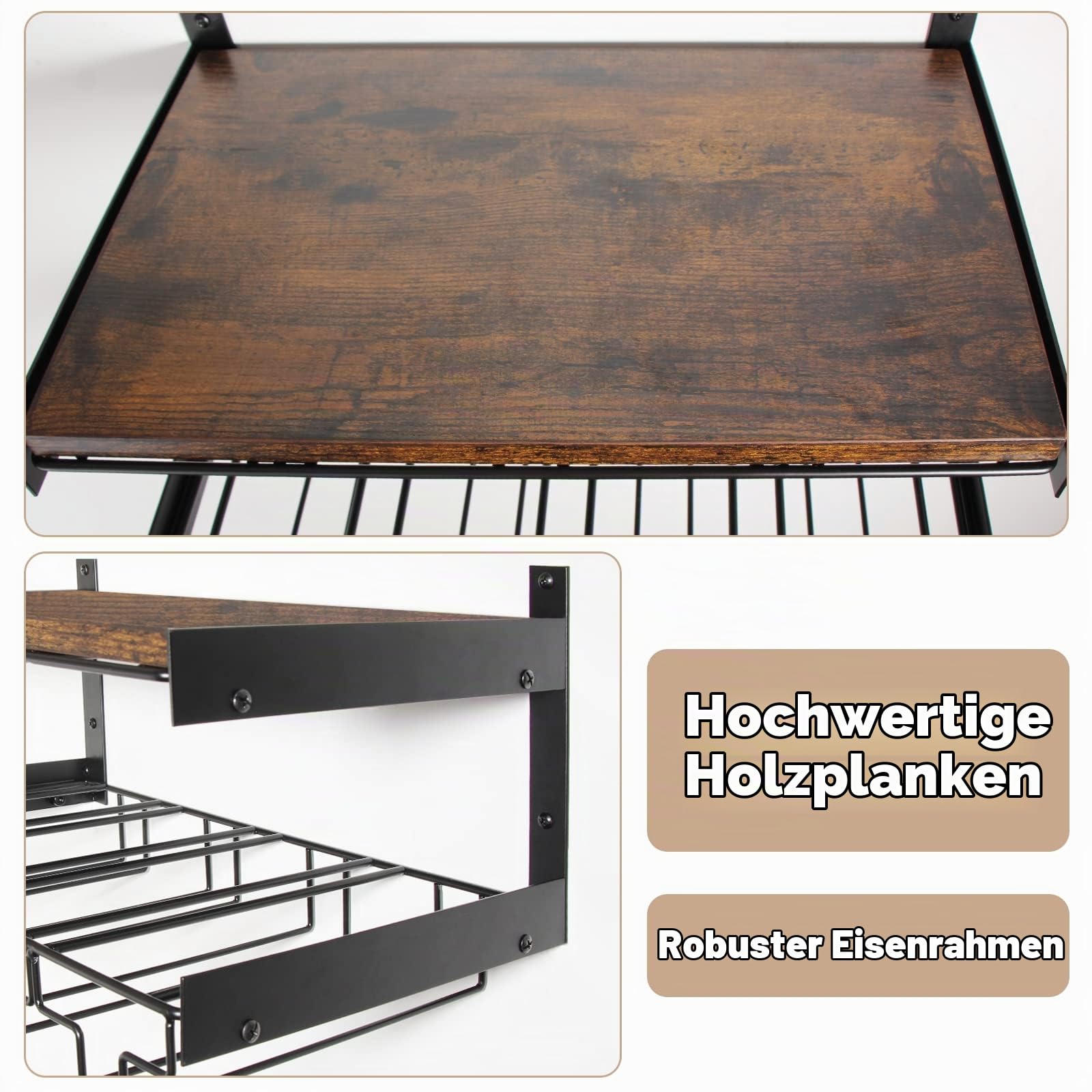 B4Life Wandmontierte Weinregale，Weinglashalter Wandmontage mit Stemware Aufhänger Moderne Weindisplay Aufbewahrungshalter für Küche Esszimmer Bar-Hält 8 x Gläser und 7 x Weinflaschen