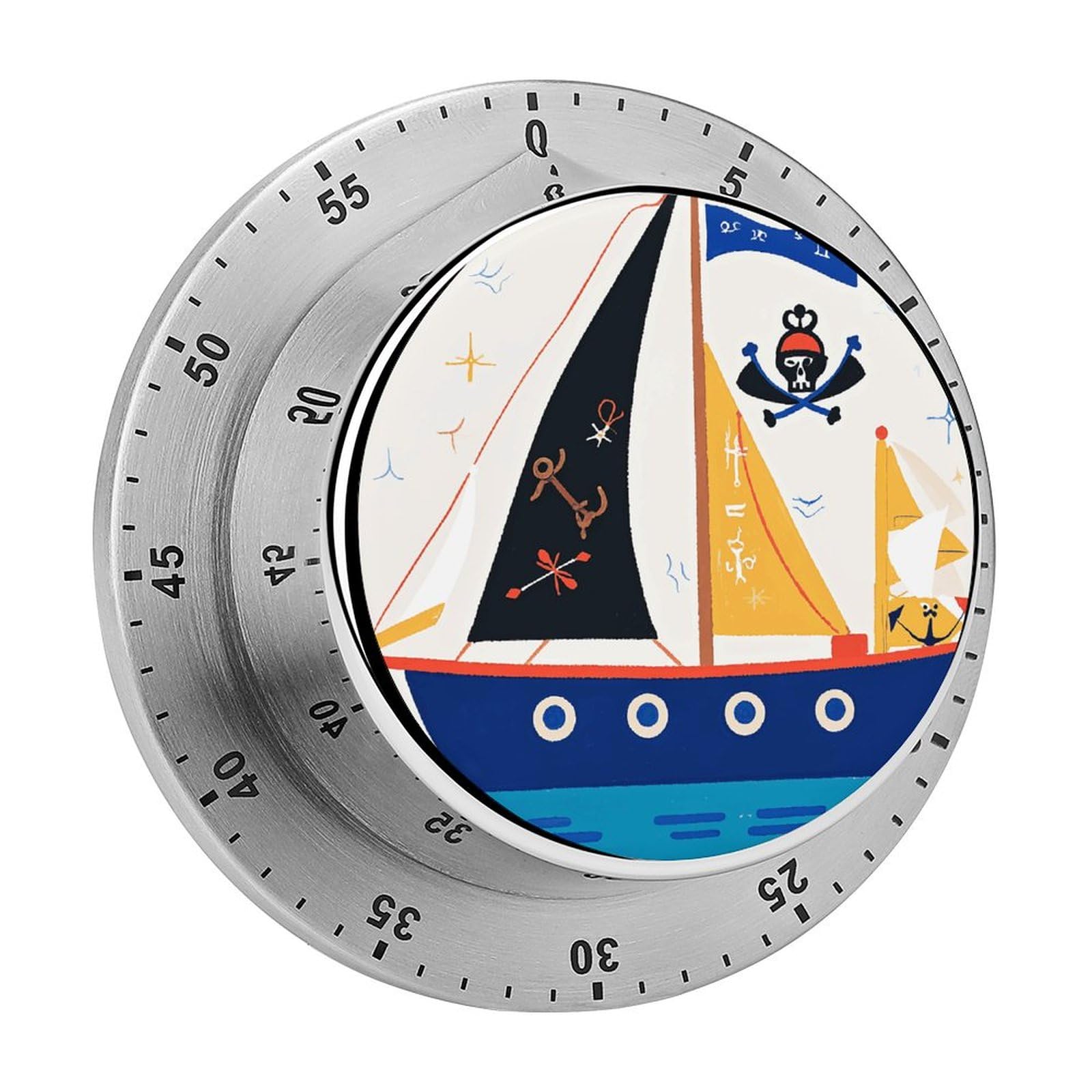 Nautical Sailing Pirate Manual Countdown Timer with Magnetic Base Visual Mechanical Timer for Classroom Home Study and Cooking