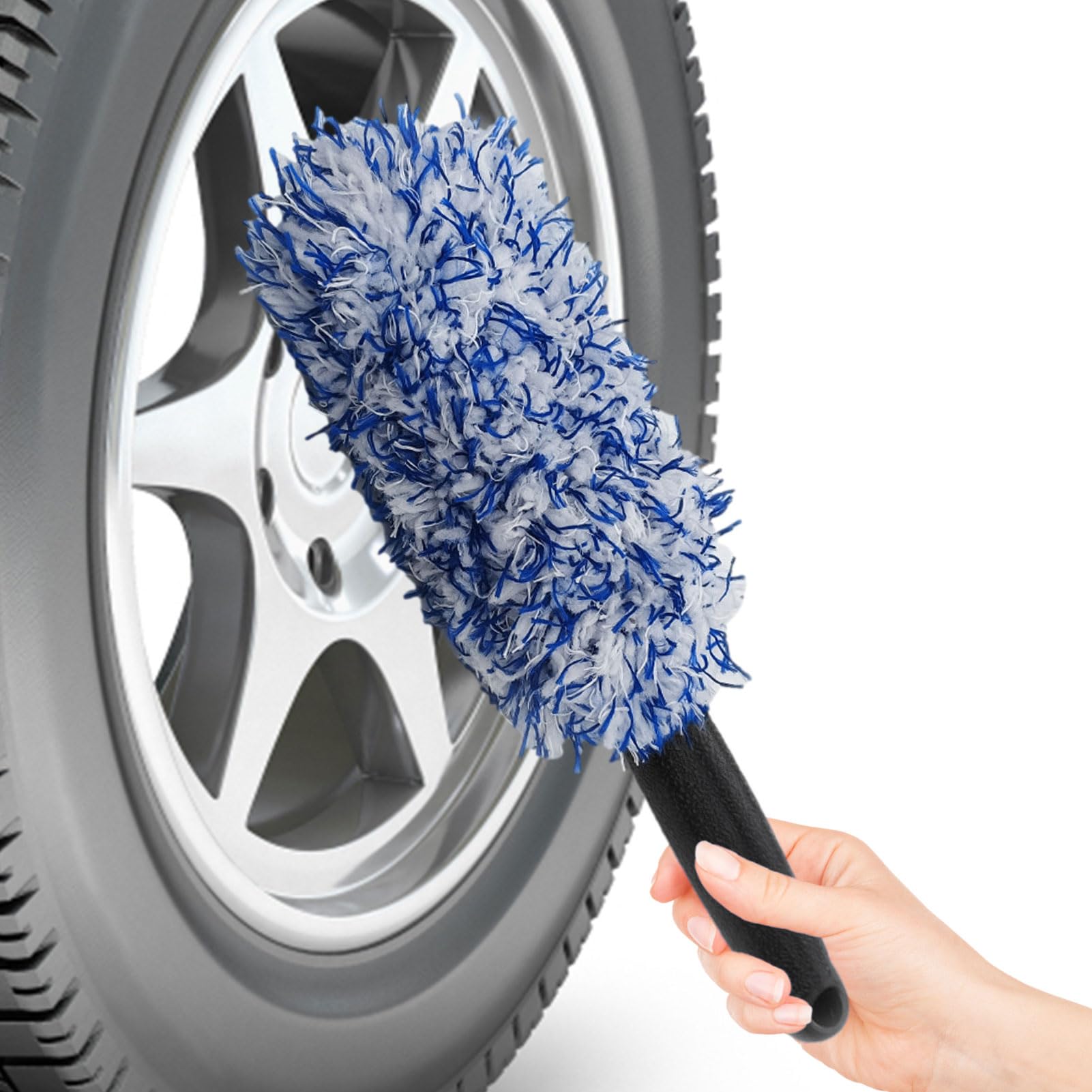 Rianpesn Wheel Cleaner Brush, Soft Plush Detailing Brushes for Auto, Long Handle Vehicle Maintenance Care Clean Tool for Cleaning Wheels, Rims, Hubs