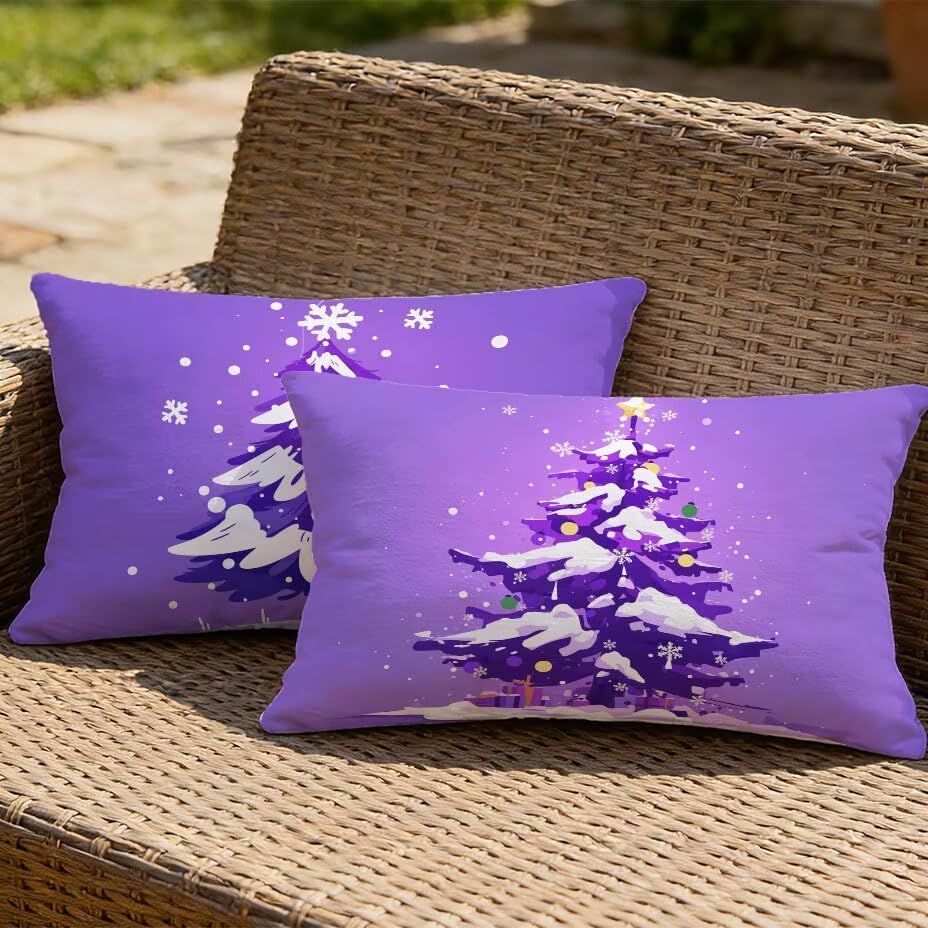 Housse de coussin de jardin violette motif sapin de Noël pour décorer le patio