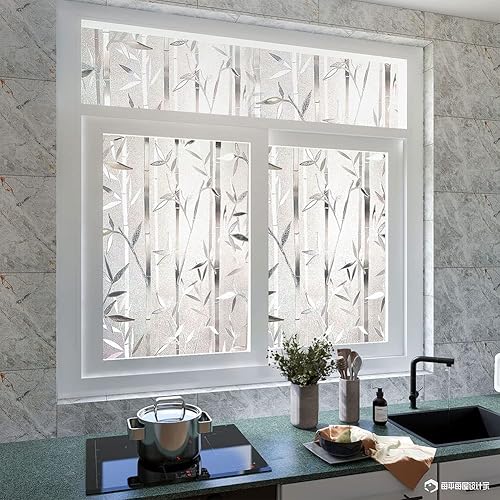 Miniatura 9 de Película de vidrio esmerilado para ventana, adhesivos de privacidad de bambú, calcomanías decorativas teñidas, adhesivos estáticos, adhesivos sin