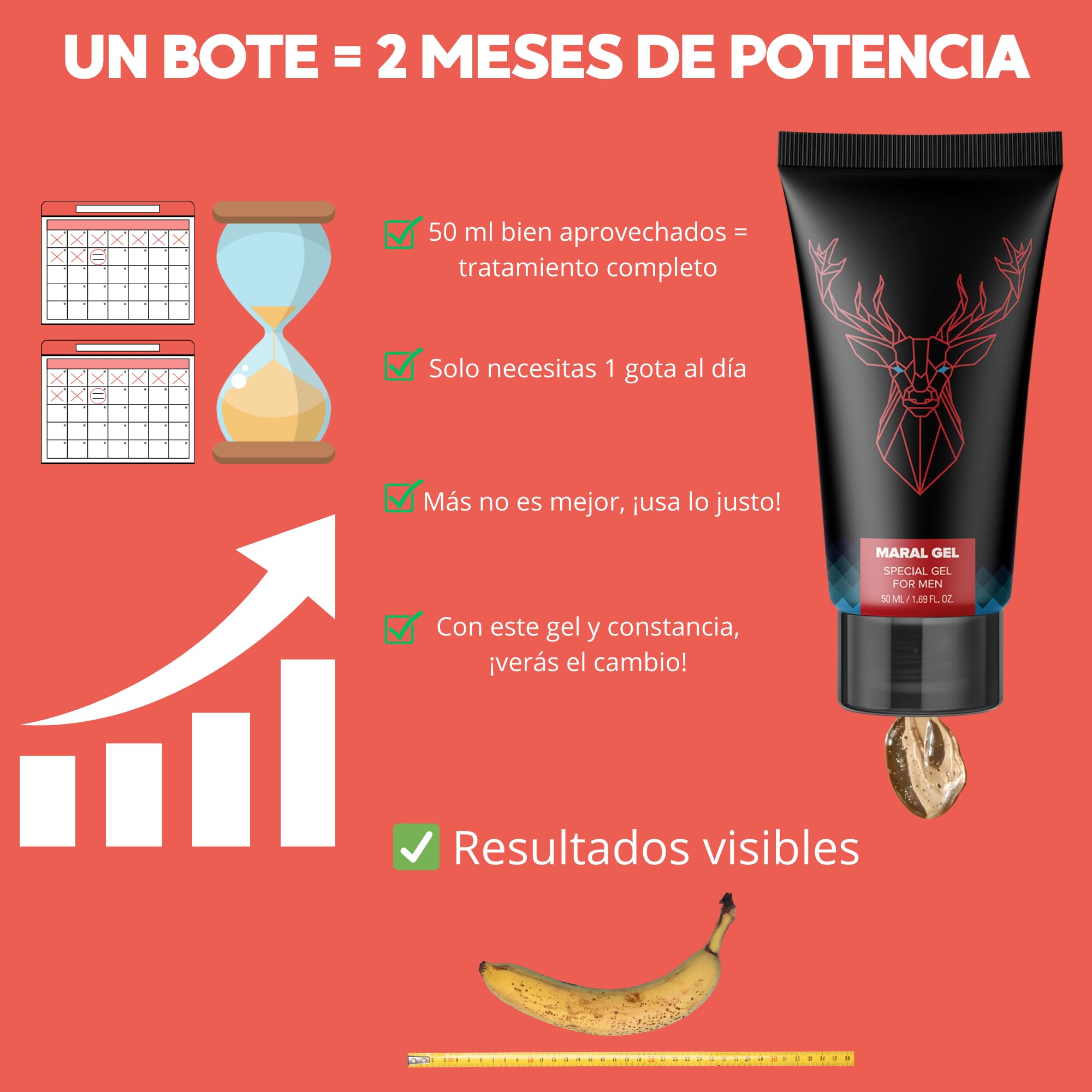 Gel Potenciador Masculino XXL 50 ML – Crema Virilidad Hombre – Aumenta Longitud y Grosor con Uso Constante/Formulación Natural