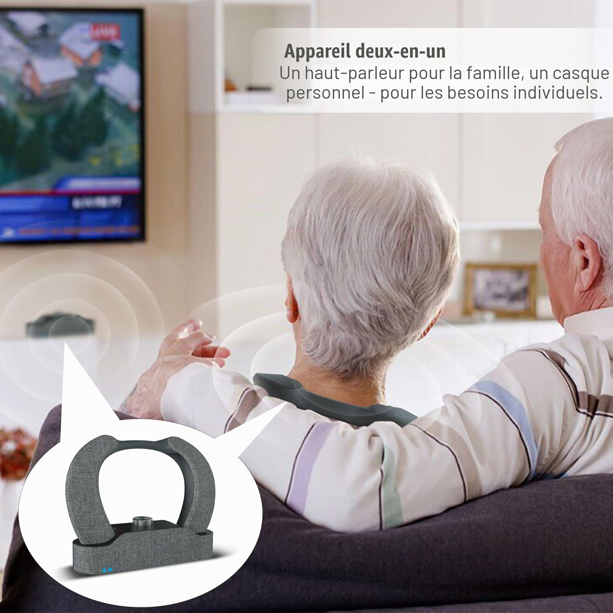LEICKE Edgar Duo Haut-parleur TV sans fil – Amplificateur Vocal Portable pour Personnes âgées Malentendantes, Bluetooth 5.3, HDMI/Optique/AUX, Enceinte TV avec Amplificateur Auditif, 2e Génération