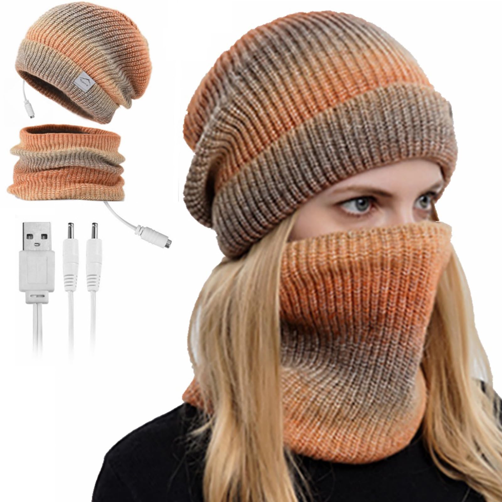 USB Riscaldato Cappello Sciarpa Set Elettrico Caldo Scaldacollo Colore Maglia Cappello Sciarpa Set Riscaldato e Cappello Calore Collo Wrap