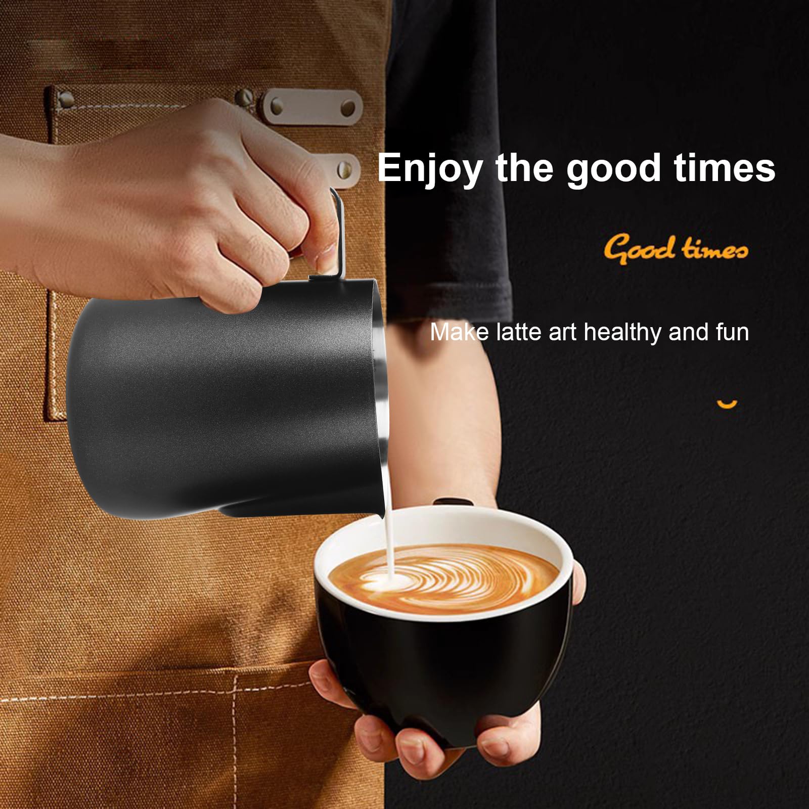 Bricco Latte Barista Legends 600 Ml - Acciaio Inox Nero Con Rivestimento Teflon | Per Latte Art - Foto 3